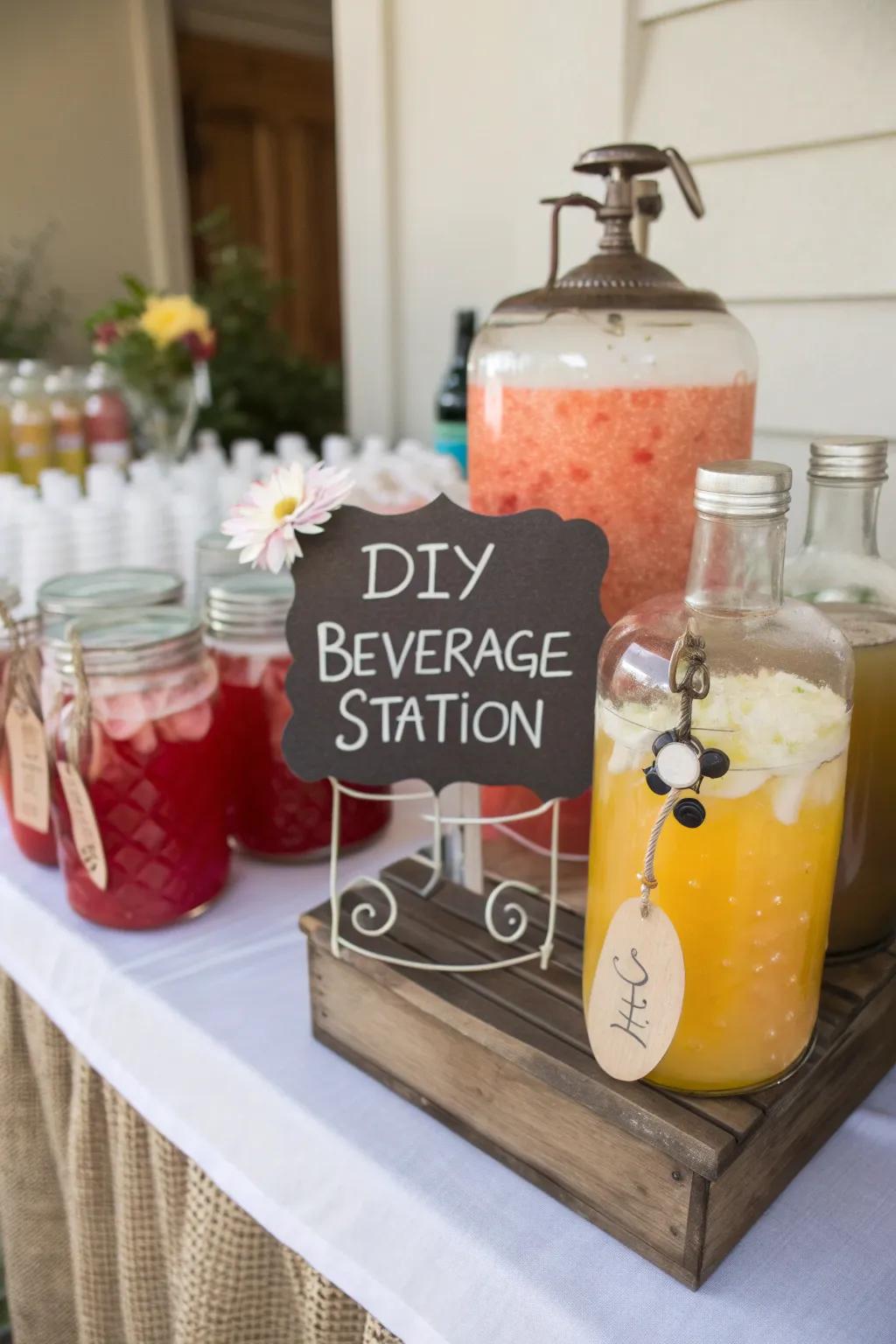 A DIY beverage station invites guests to enjoy a variety of drinks.