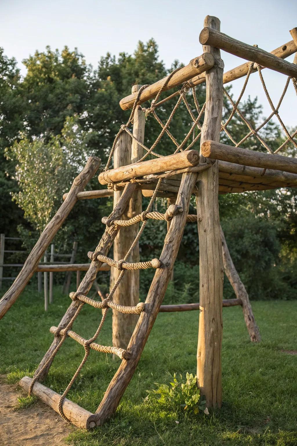 Embrace adventure with a nature-integrated climbing frame that blends craftsmanship with the beauty of the wild.
