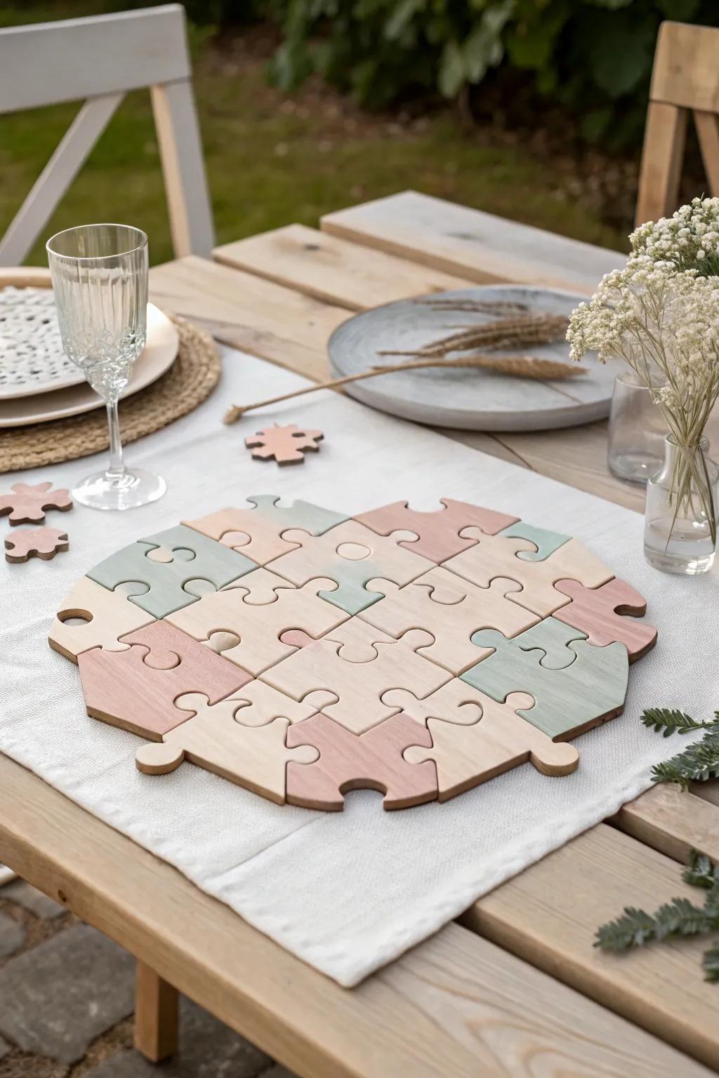 Engage and enchant with a DIY paper puzzle centerpiece that sparks conversation and creativity.