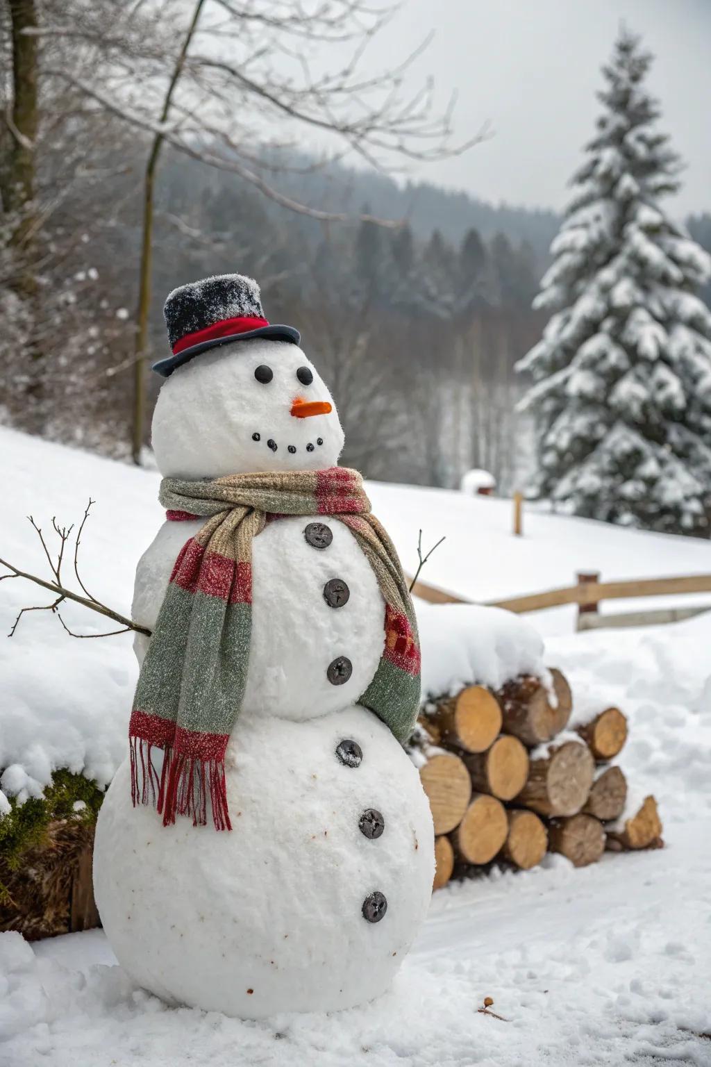 Rustic and charming, these painted logs make perfect outdoor snowmen.