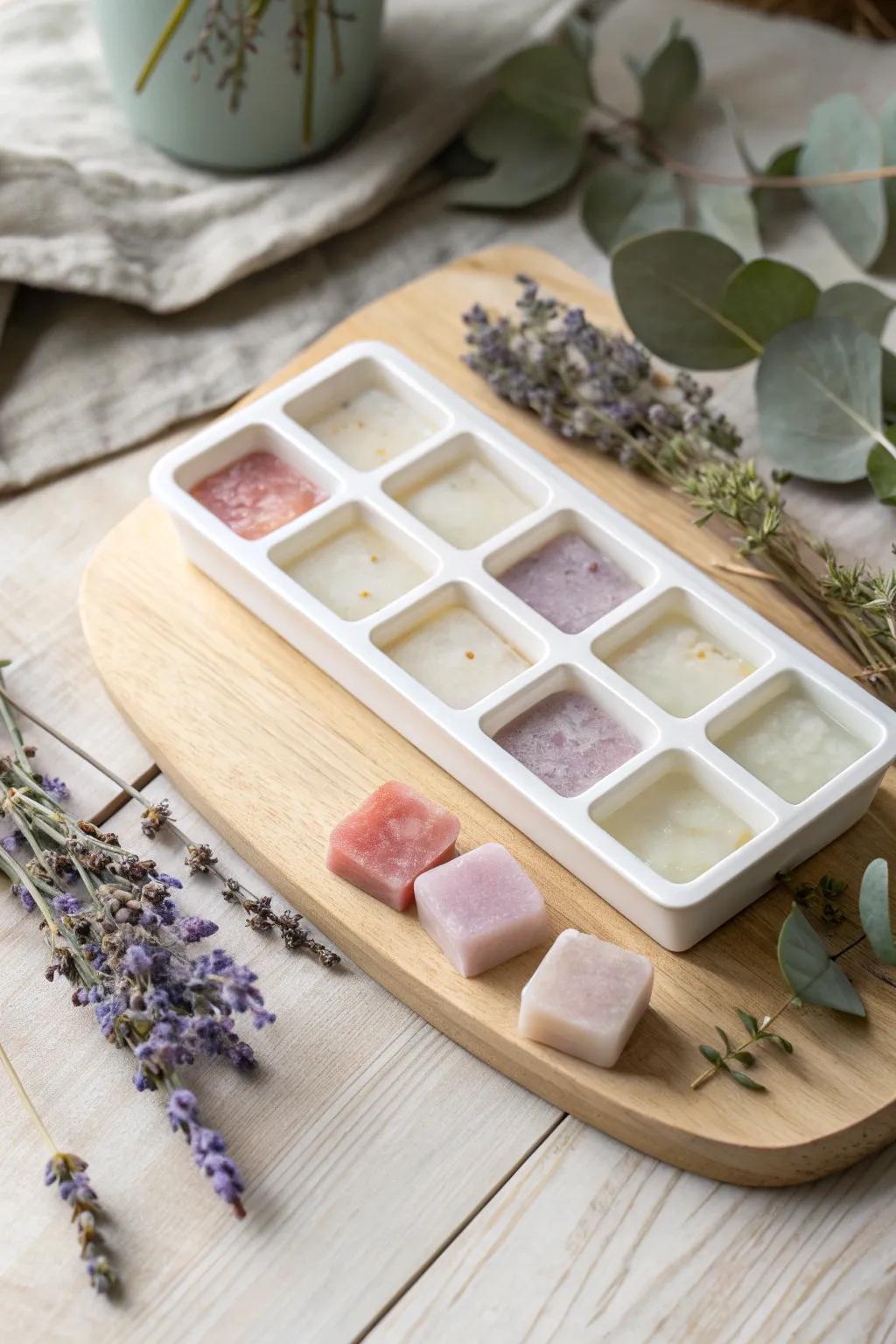Tiny treasures: Discover the charm of sample-sized soaps with ice cube trays!