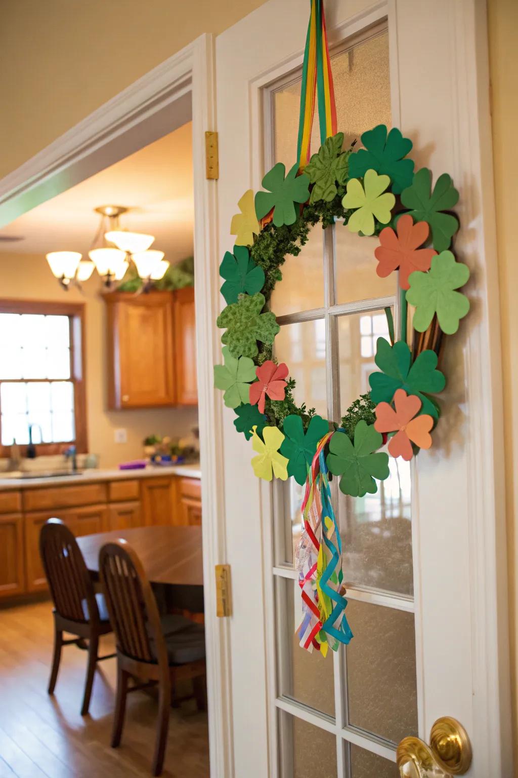 Add an easy festive touch with a handmade paper clover wreath.