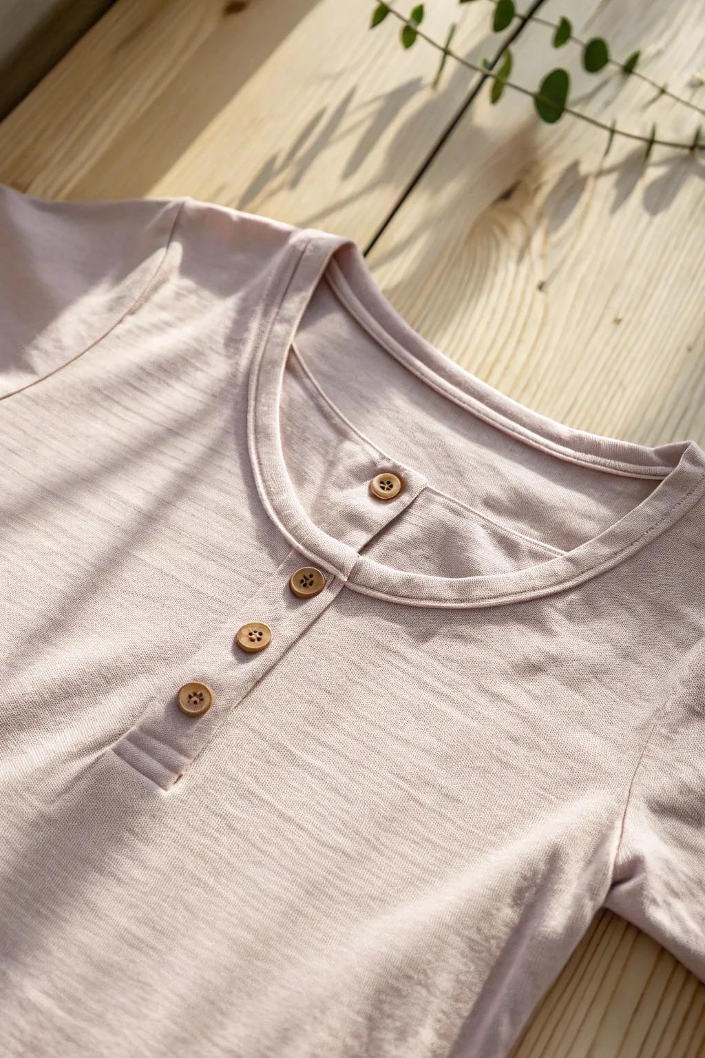 Elevate your tee with a buttoned-up neckline for a vintage twist on minimalist style.