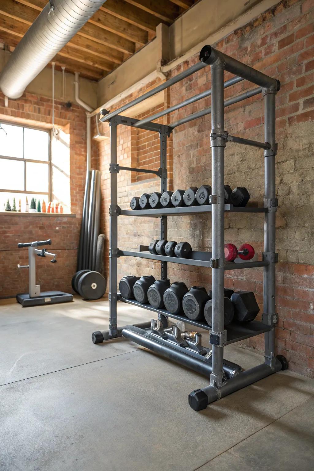 A pipe rack offers a rugged, industrial storage solution.