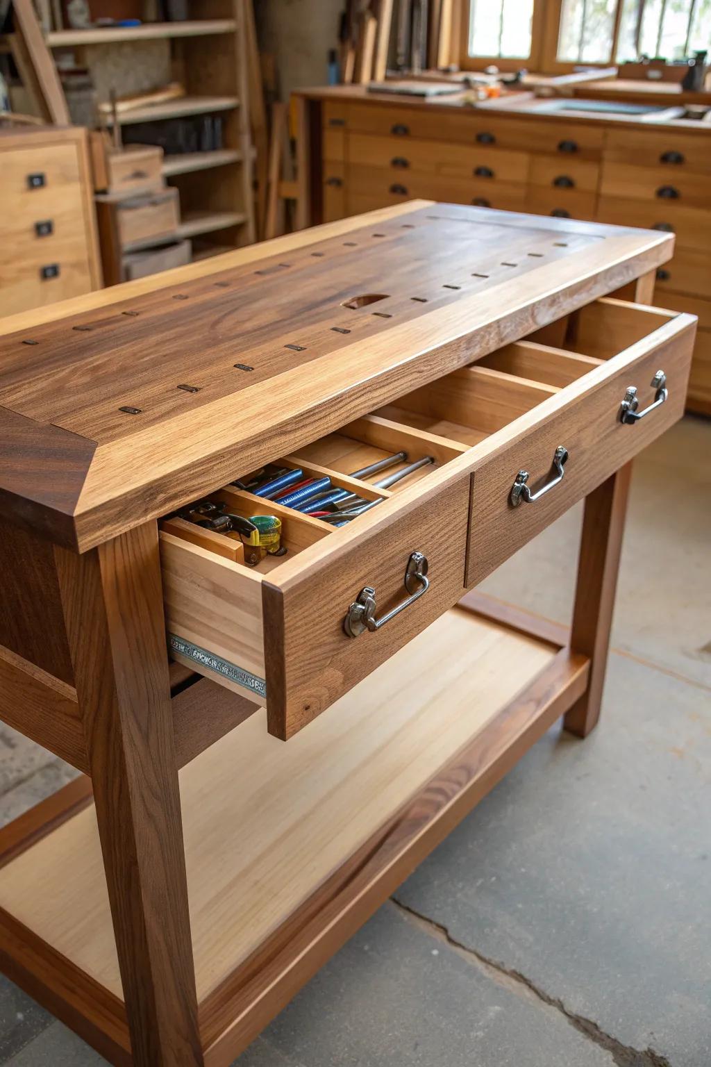Discover the art of craftsmanship with hidden storage solutions in your workshop.