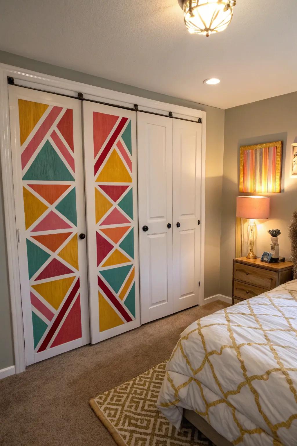 Painted patterns bring creativity and flair to closet doors.