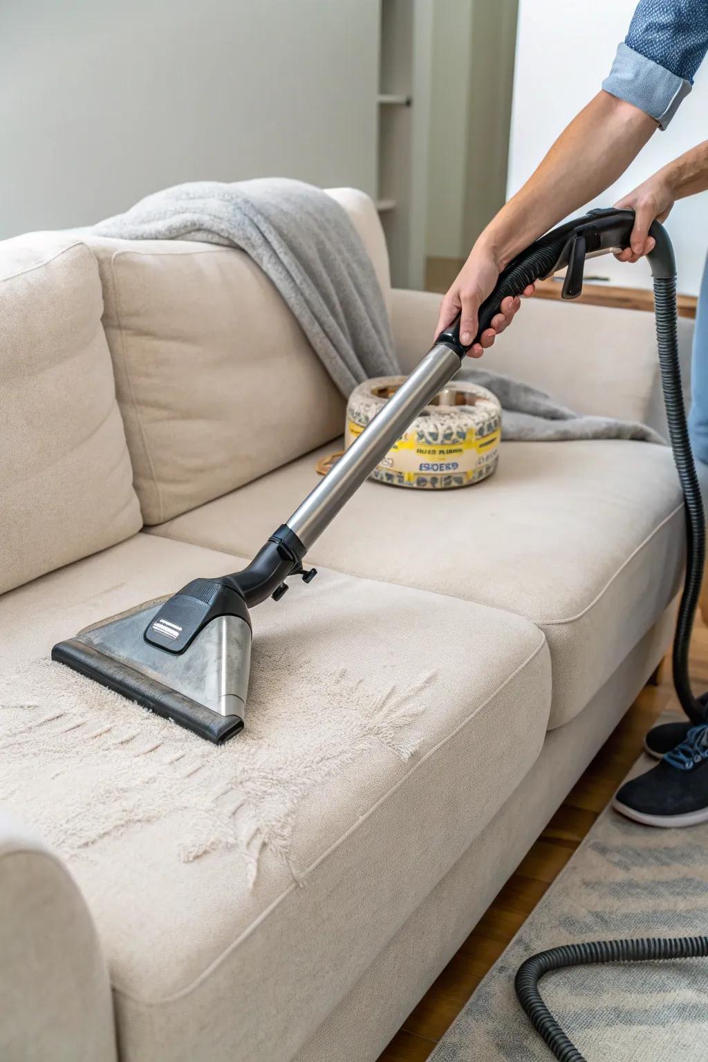 Vacuum attachments help keep fabrics dust-free.