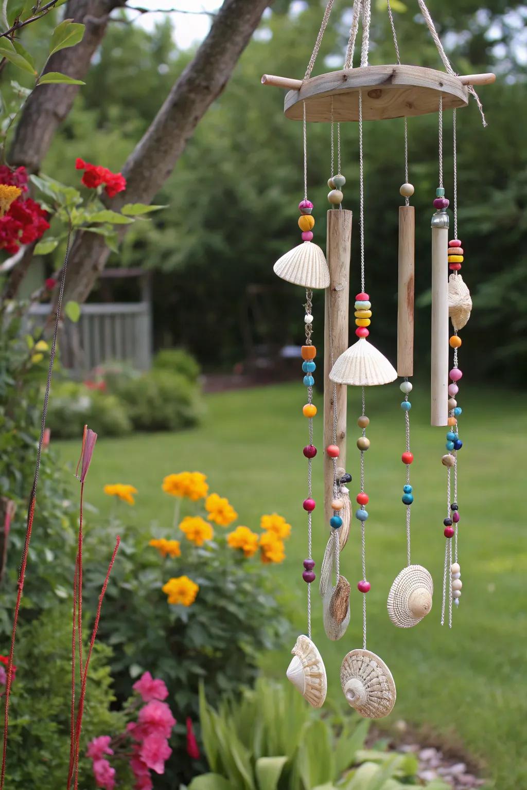 Create soothing sounds with handmade wind chimes from nature.