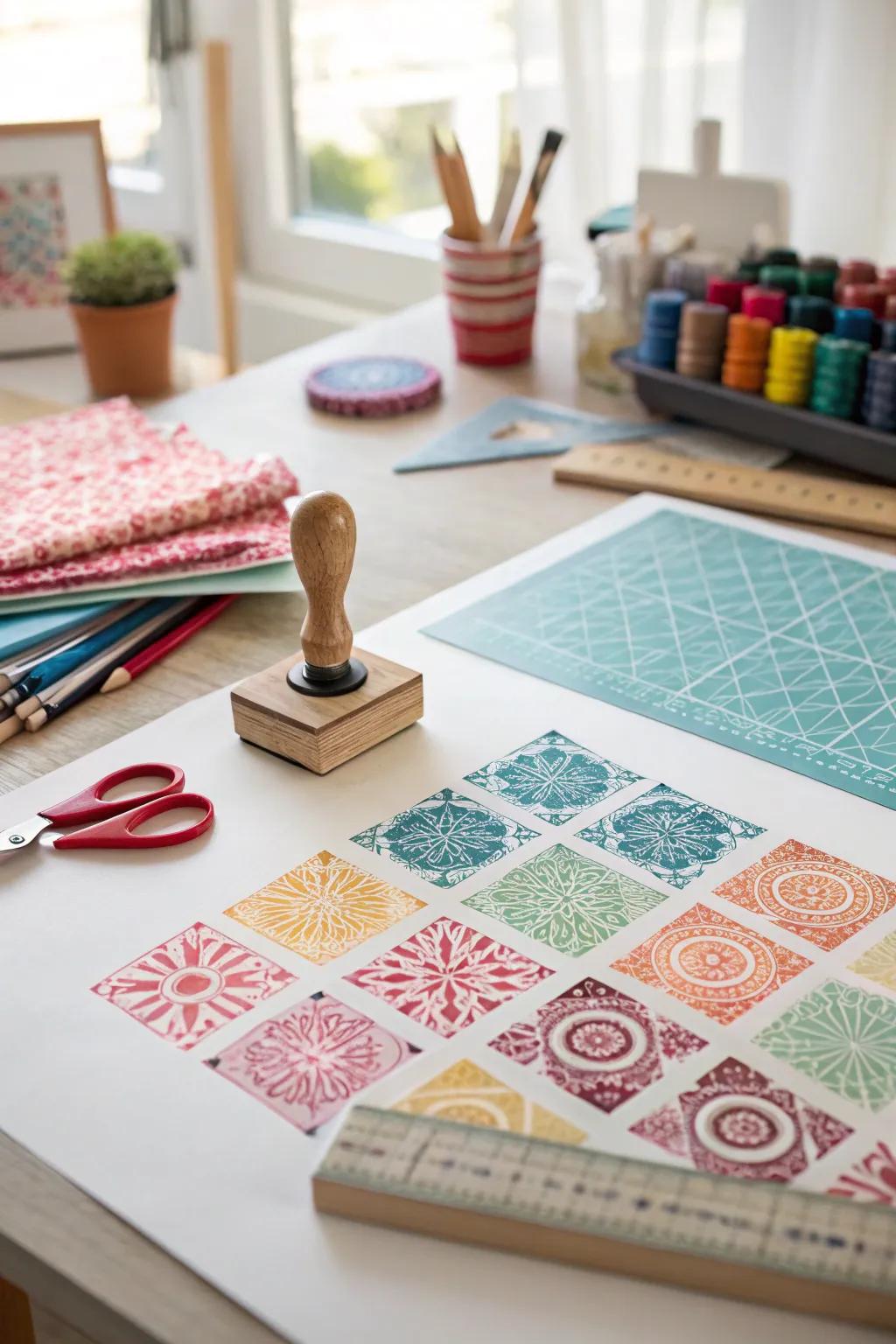 Fabric swatches offer detailed textile prints for paper crafts.