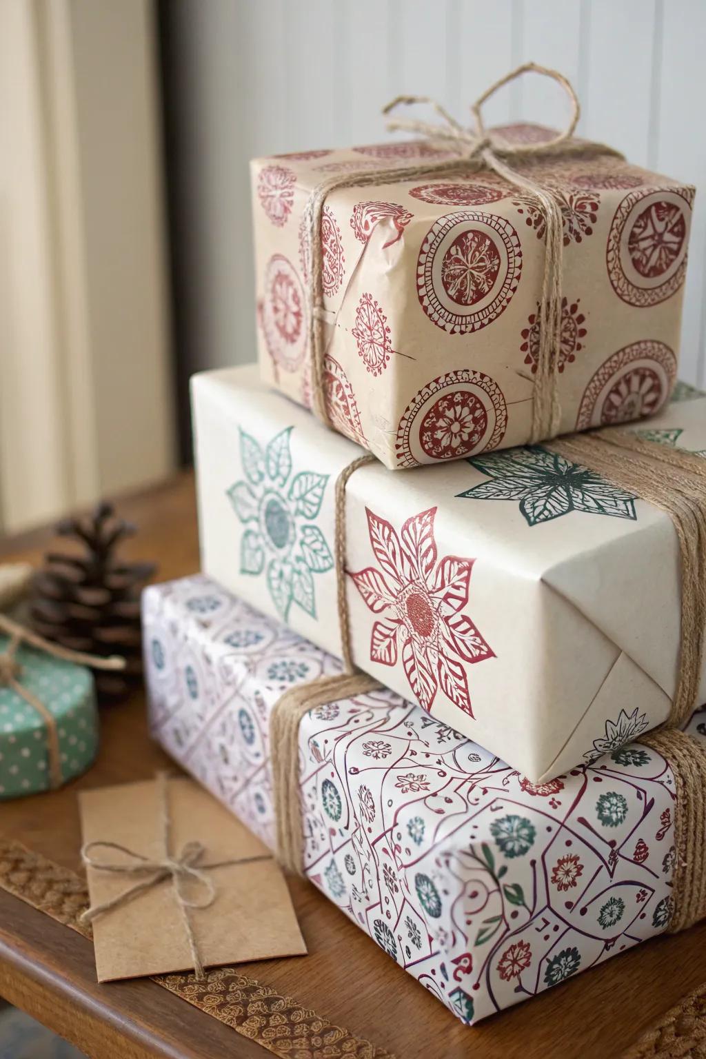 Add a personal touch to presents with stenciled gift wrap.