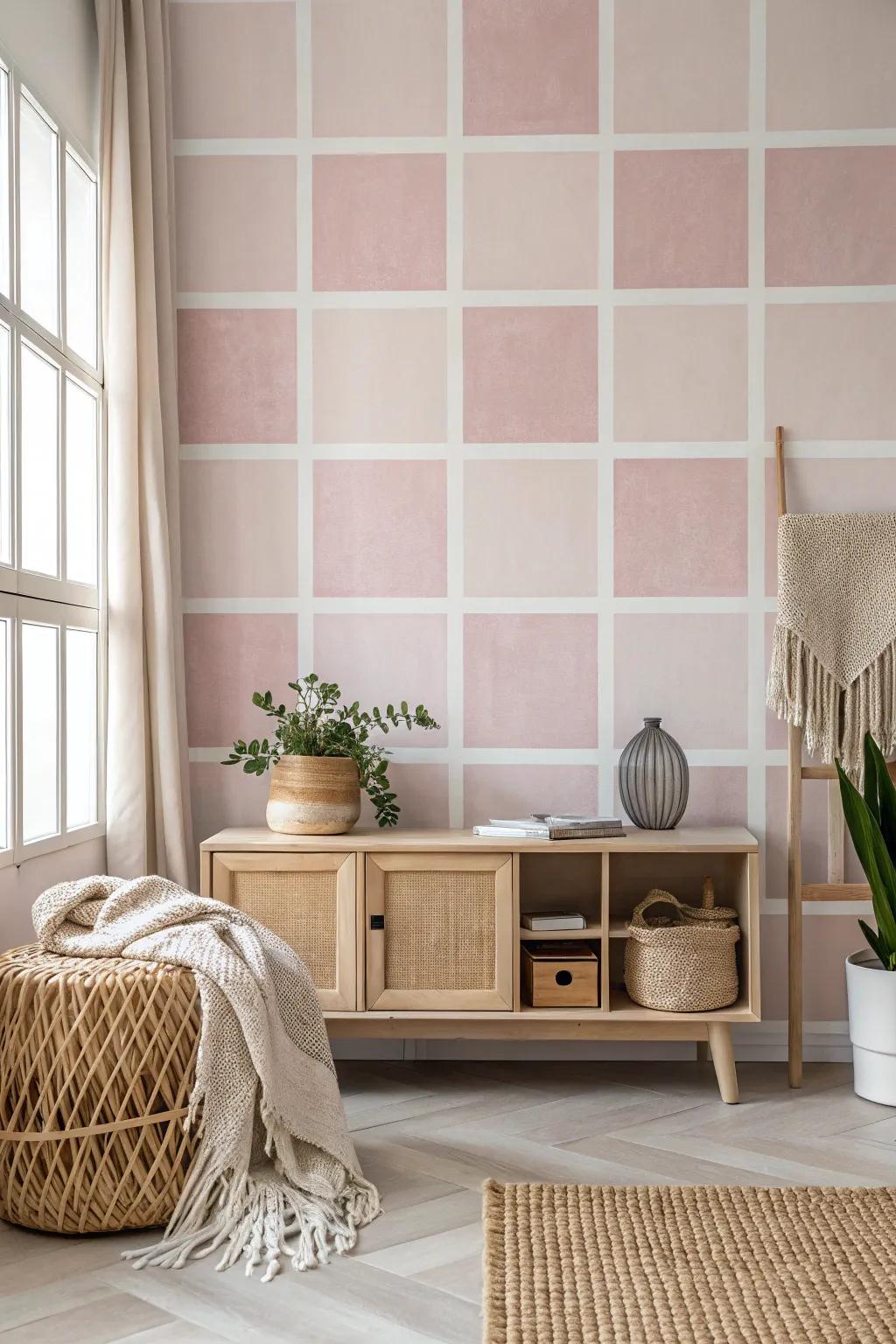 Transform your space with a simple yet stunning grid pattern wall design. Embrace the beauty of minimalism with a touch of boho chic. 🎨✨