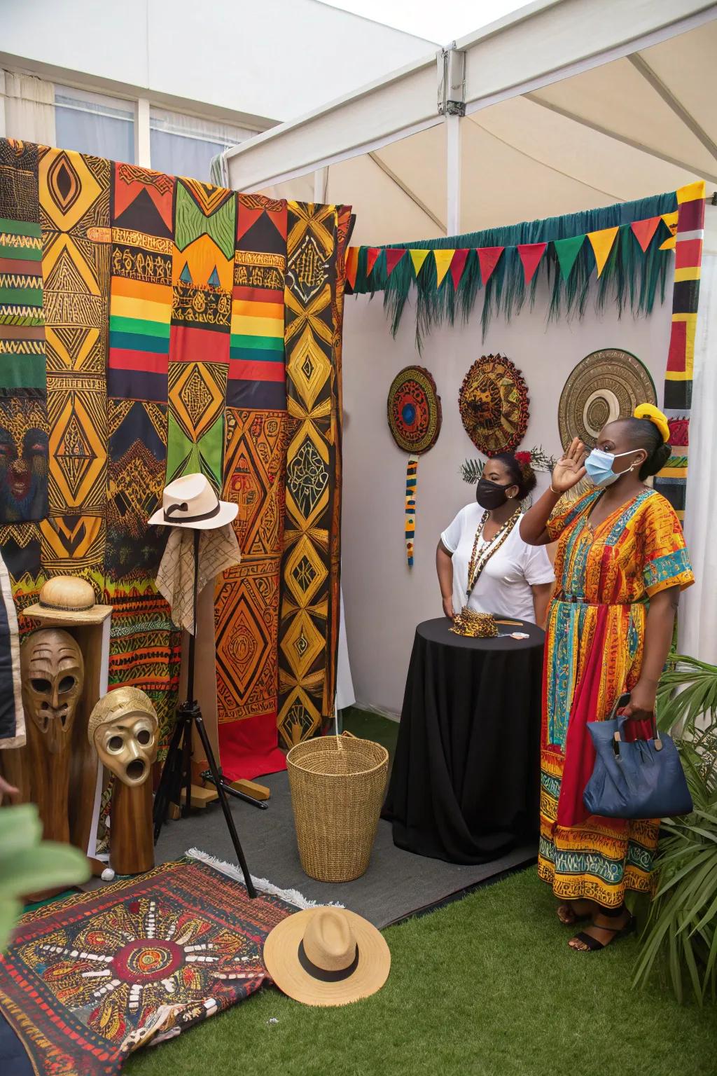 An African-inspired photo booth offers fun and memorable moments.