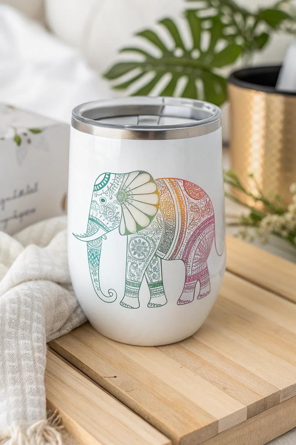Embrace the beauty of simplicity and color with this rainbow-hued elephant tumbler, perfect for adding a touch of whimsy to your day.