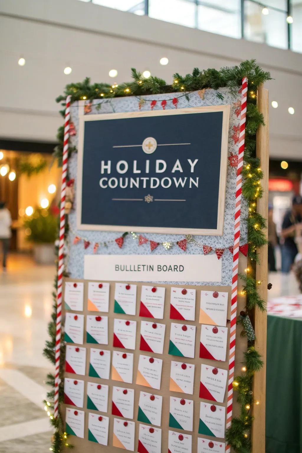 A festive holiday countdown board with surprise-filled envelopes.