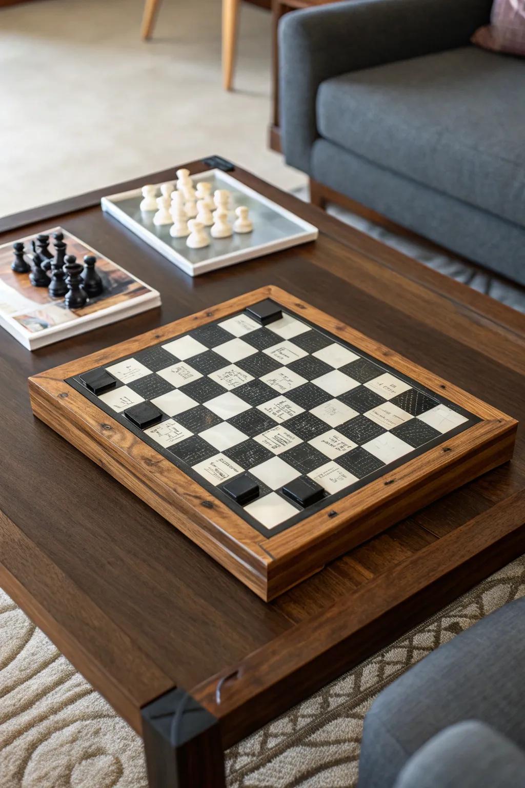 Epoxy inlay chess board, combining fun and elegance.