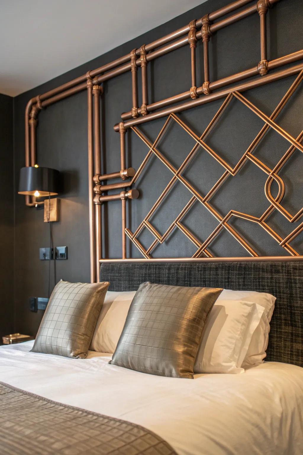 Elevate your bedroom with an industrial-chic touch: the Exposed Conduit Headboard.