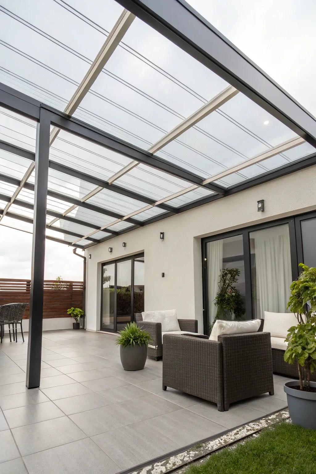 Transparent roofing sheets keep your patio light and airy.