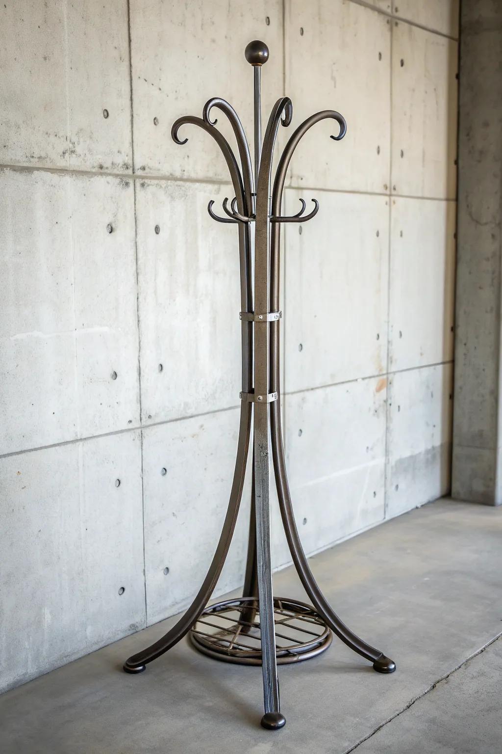Elevate your entryway with industrial elegance: A handcrafted welded metal coat rack, where form meets function.