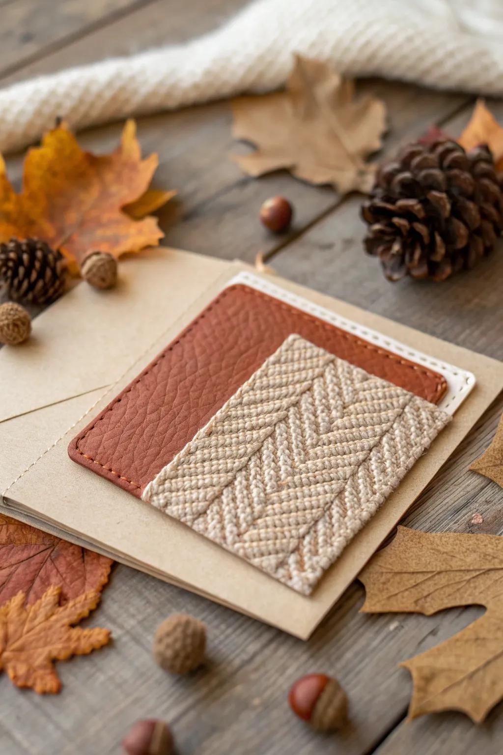 Embrace the tactile allure of fall with cards that weave in the warmth of textured textiles.