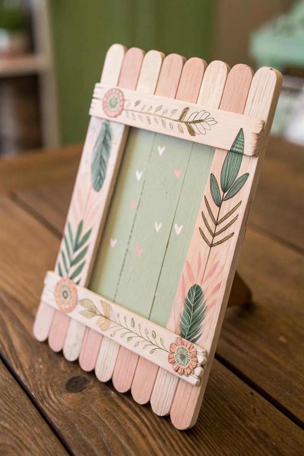 Elevate your decor with handcrafted elegance: Popsicle stick photo frames with a boho twist.