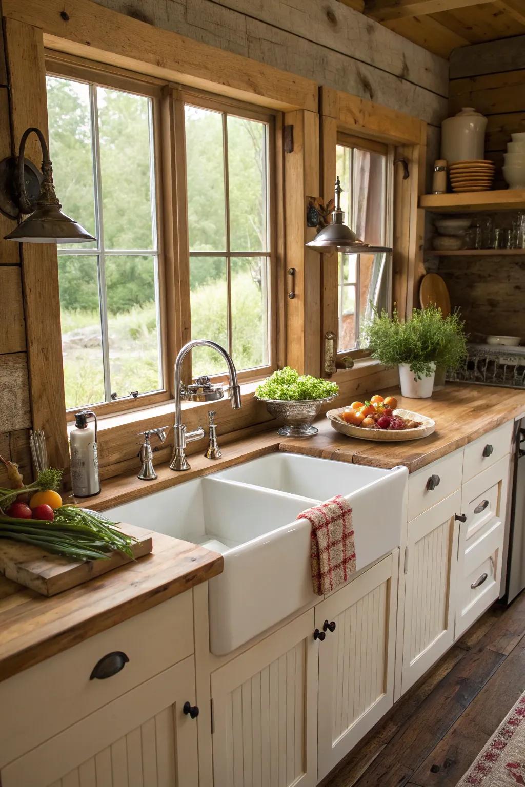 A farmhouse sink is a timeless and practical kitchen addition.