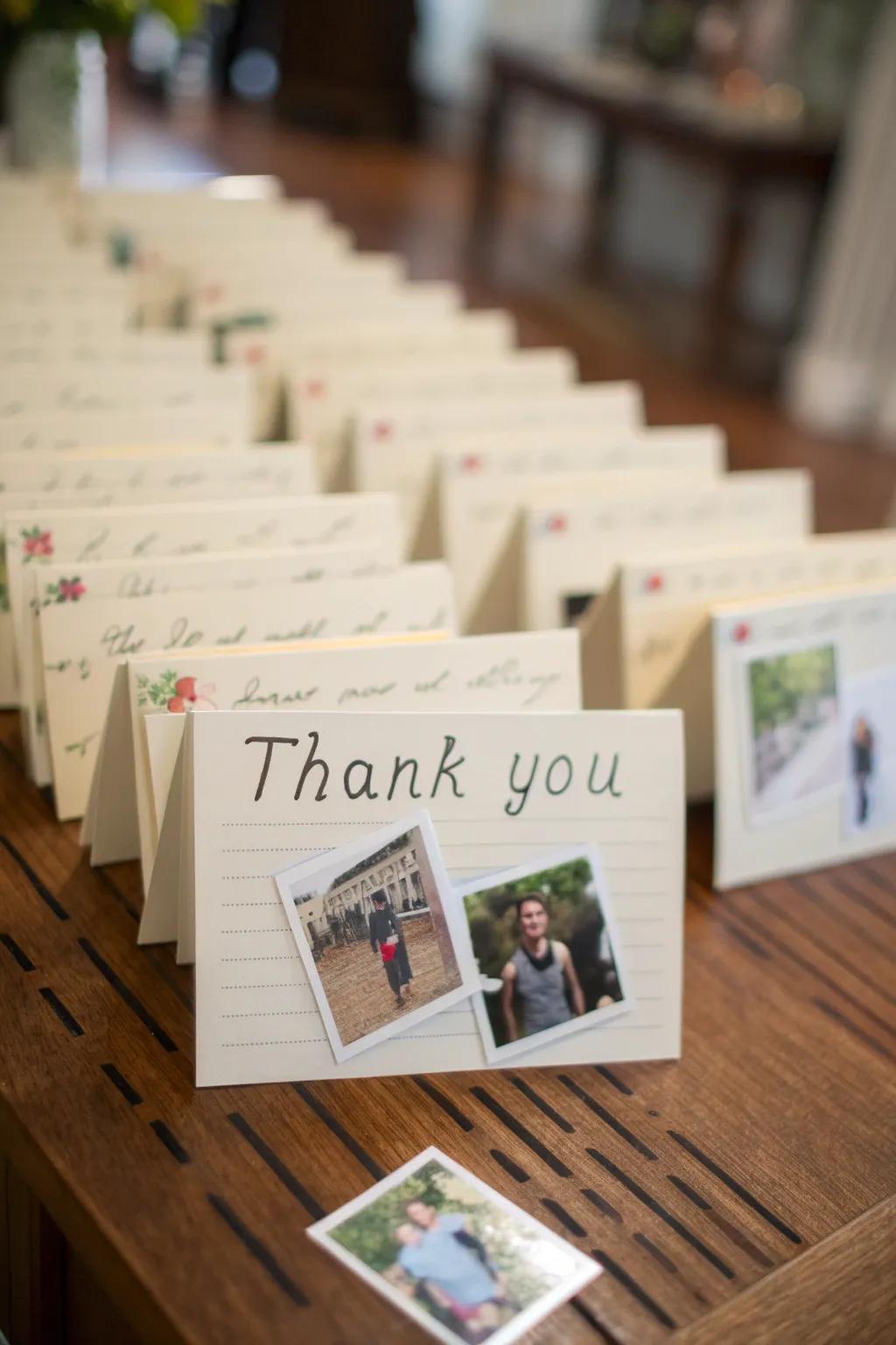 Personalized thank you notes express appreciation to guests.