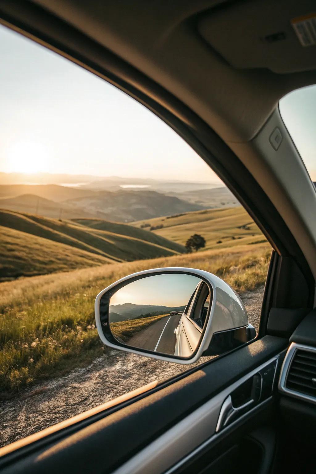 Discover the art of reflection: Capturing beauty through the rearview.