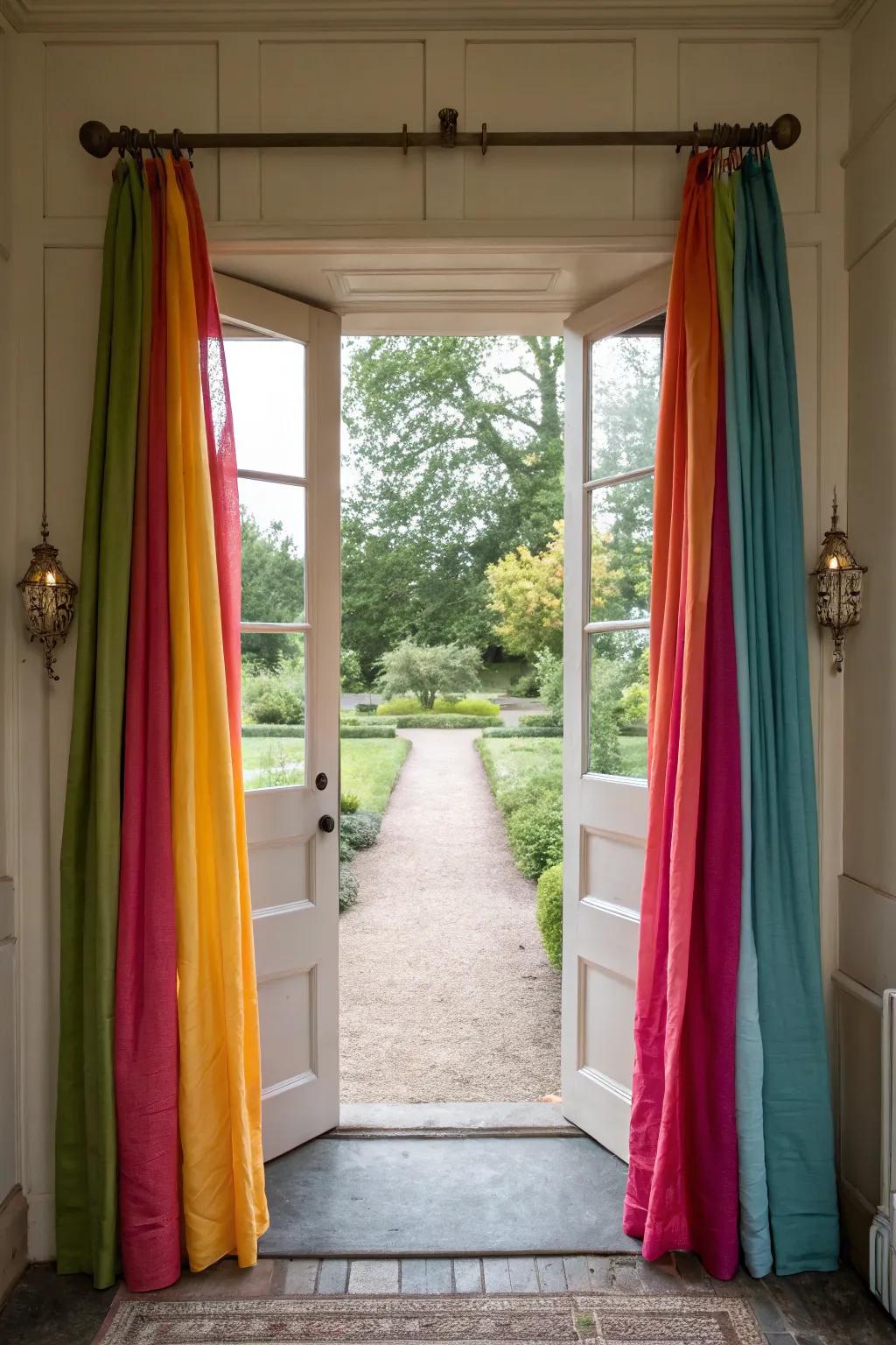 Vibrant fabric shades bringing color and personality to the entryway.