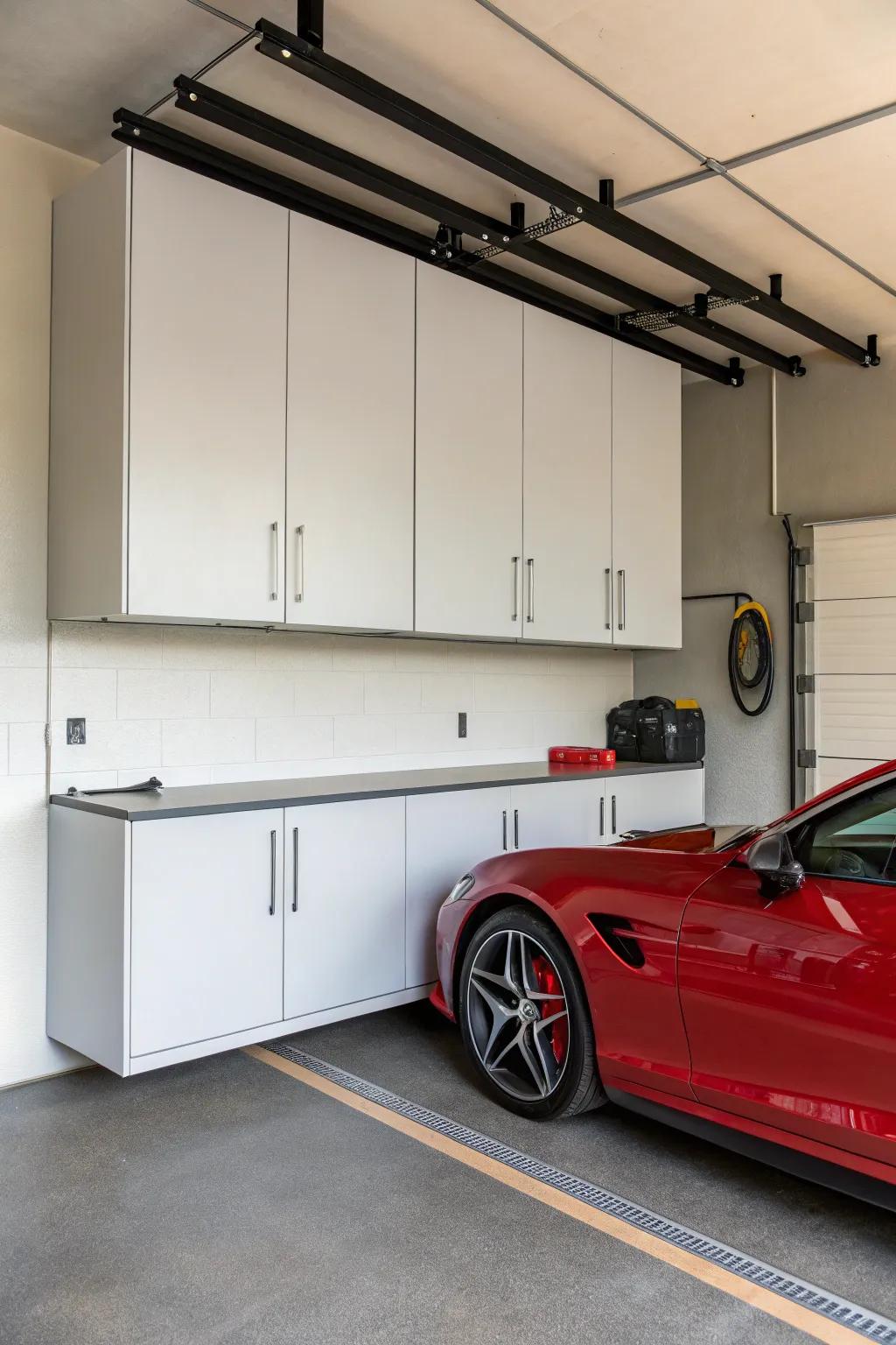 Floating cabinets provide flexible and stylish storage.