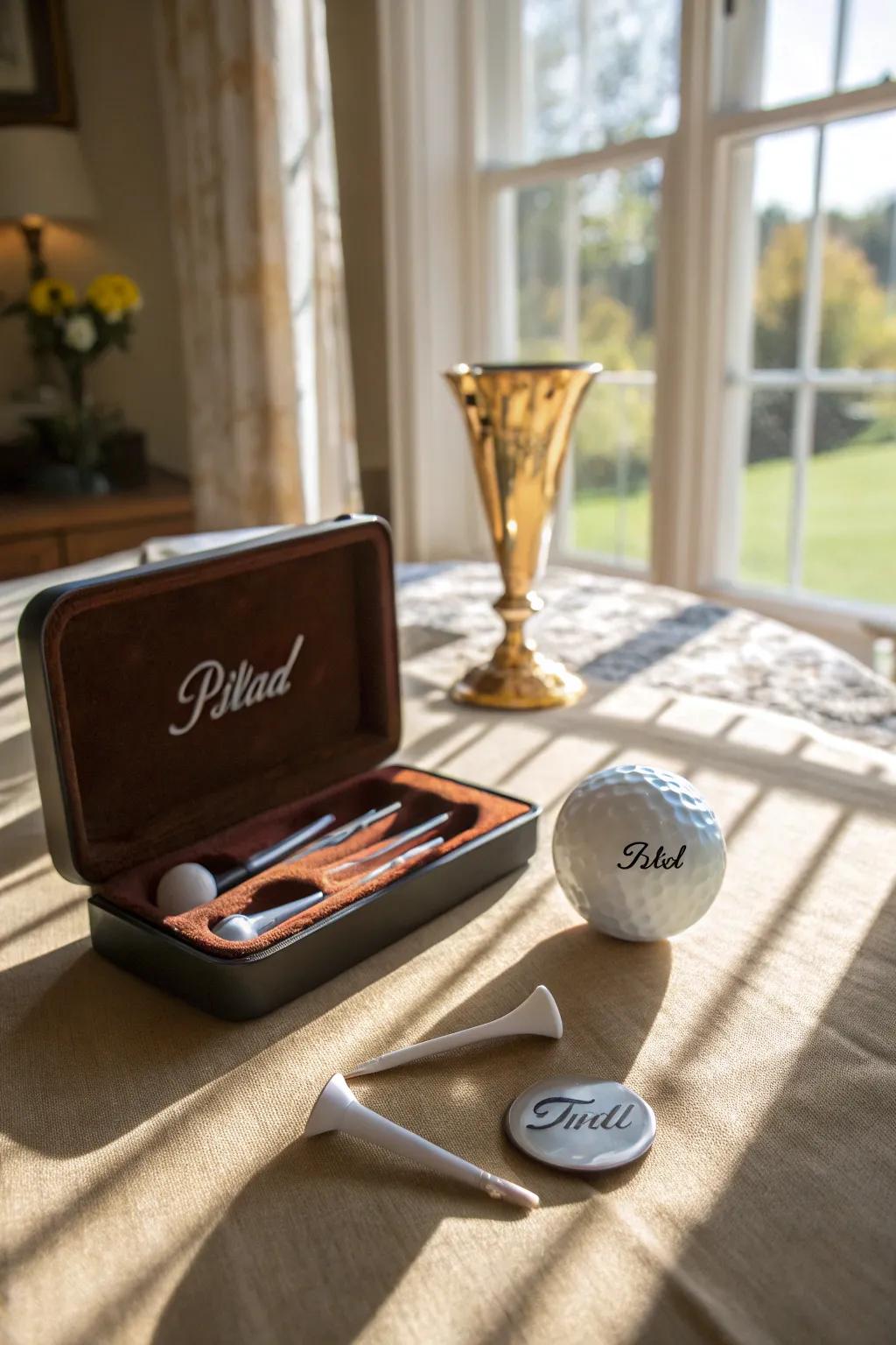 A custom golf gift set adds a personal touch to her sporting routine.