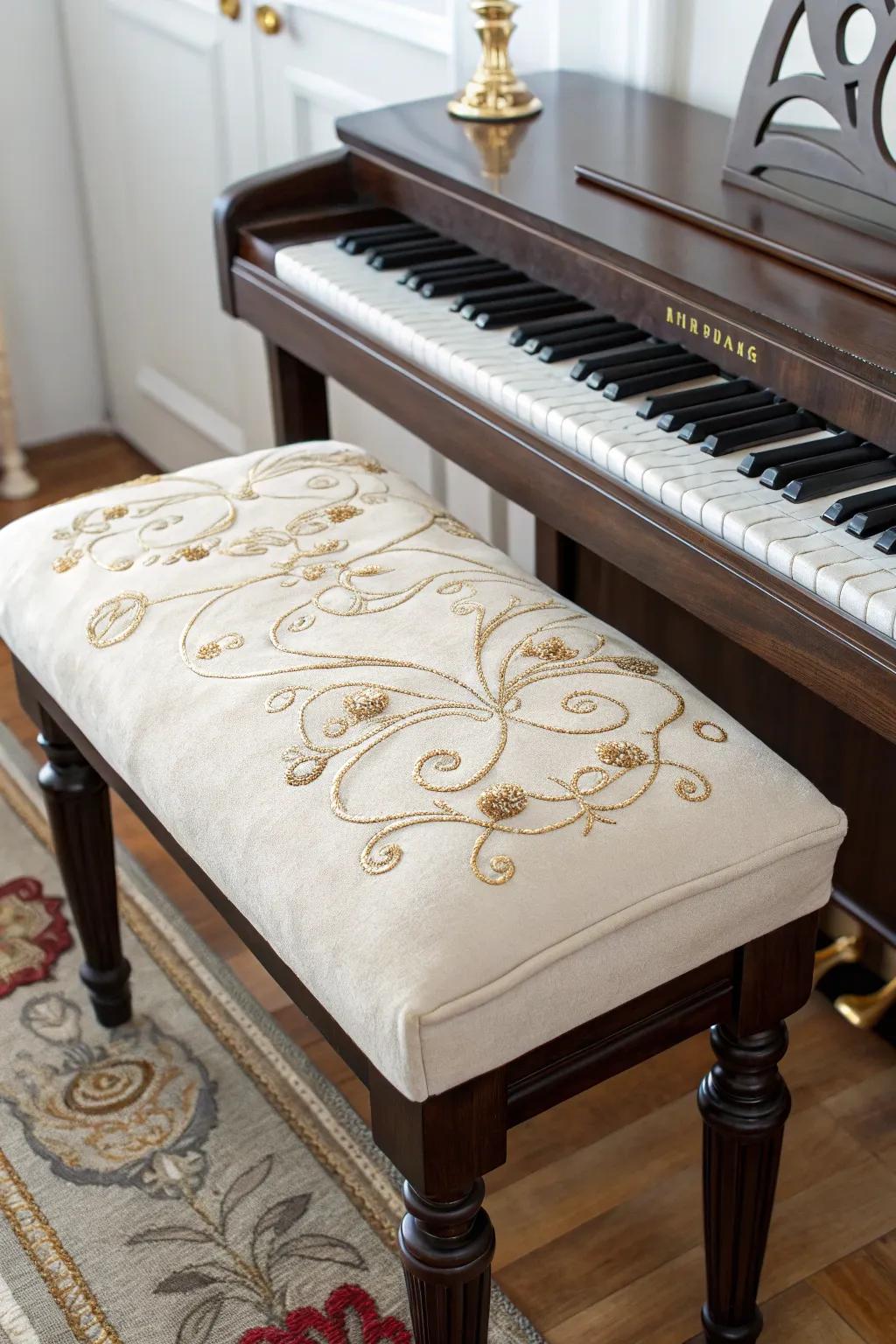 Add comfort with a custom piano bench cushion.