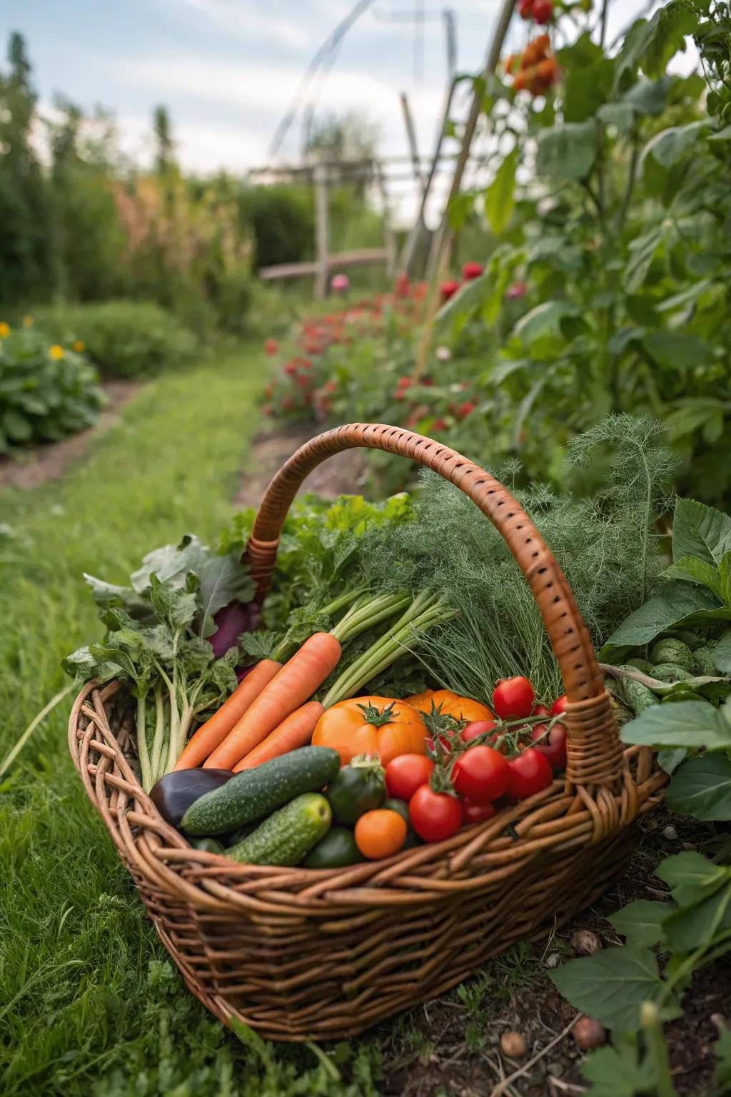 A harvest basket, perfect for collecting fresh garden produce.