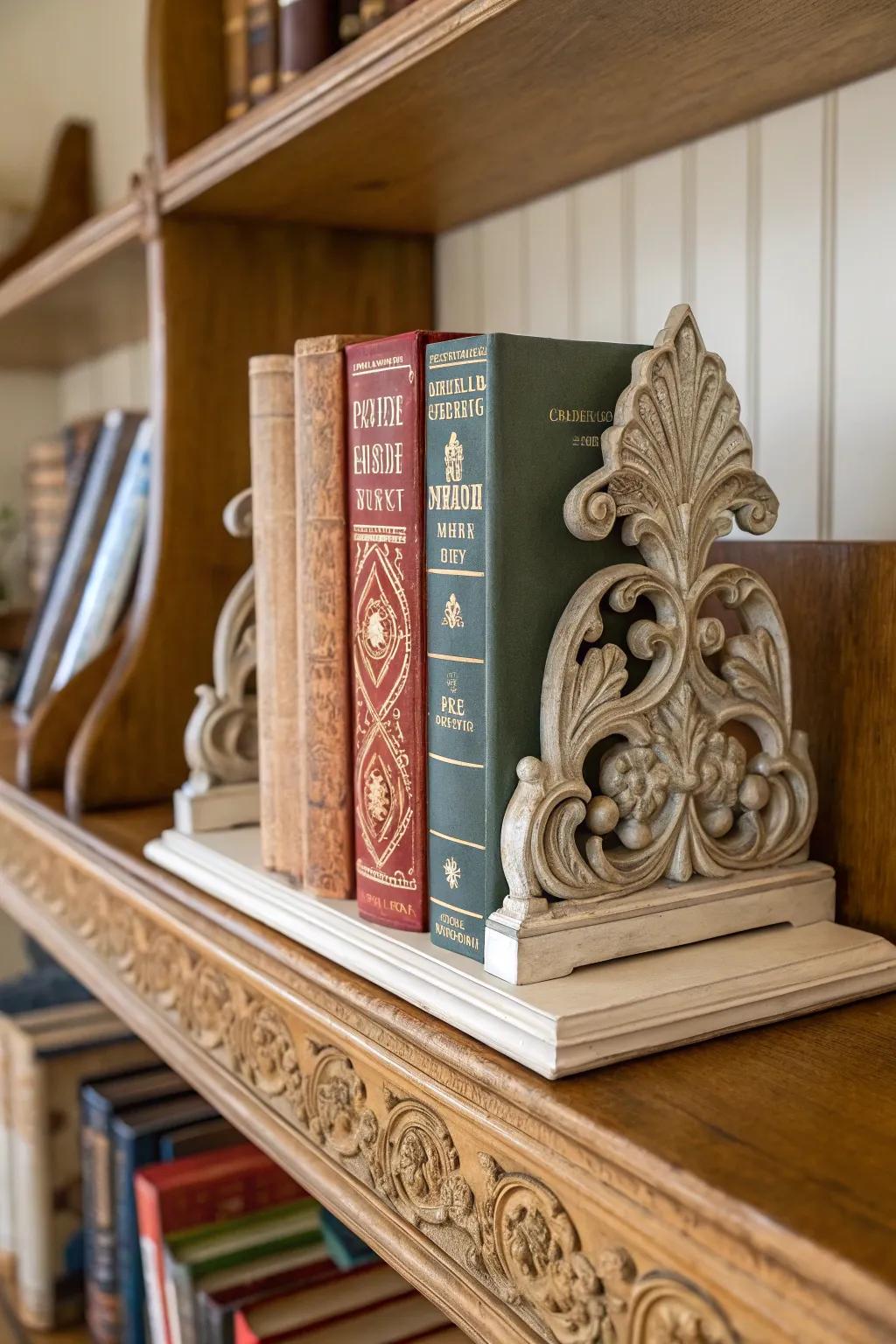 Decorative bookends bring style and personality to any bookshelf.