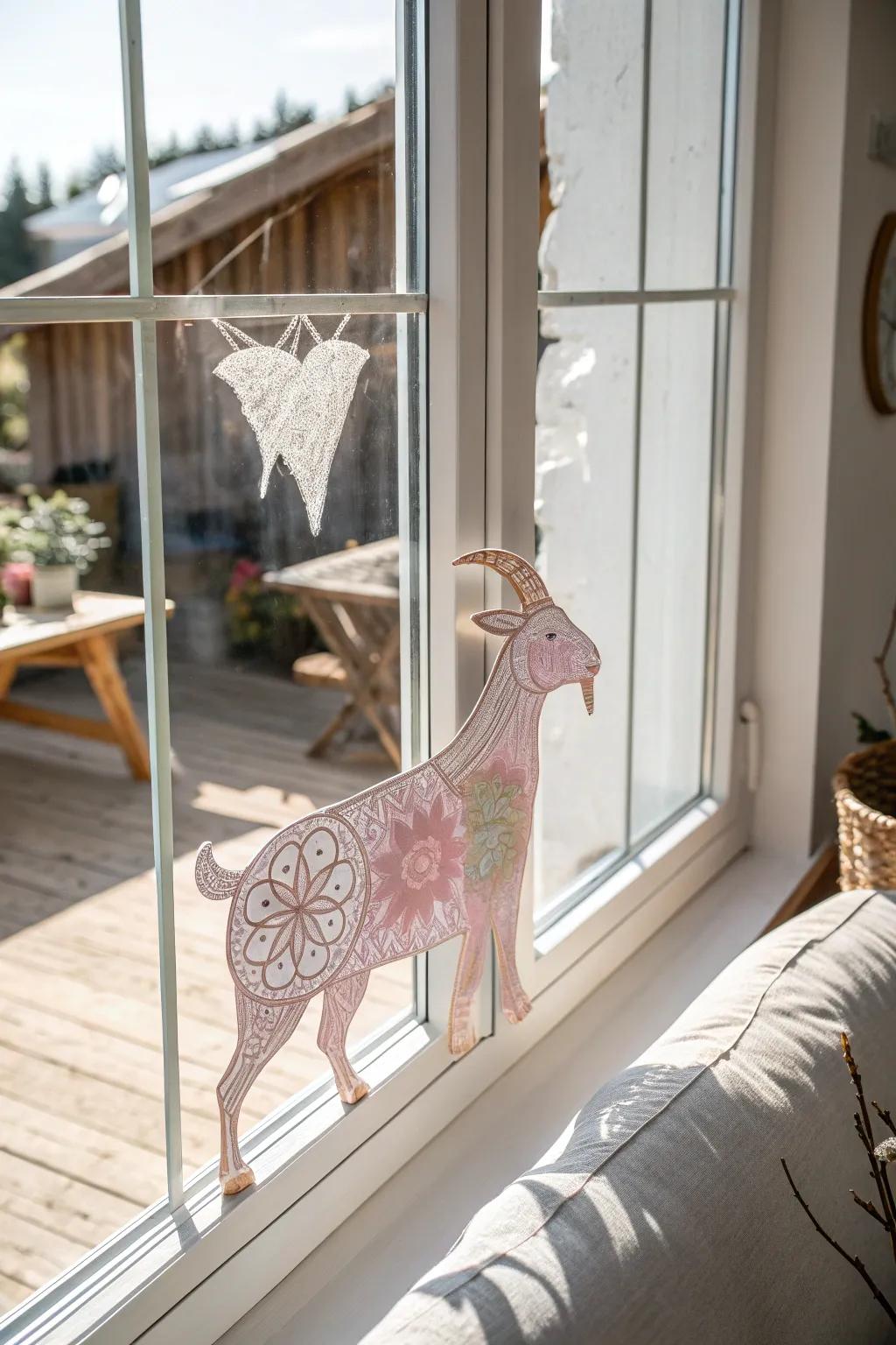Bring a touch of whimsical charm to your home with handcrafted goat window clings, perfect for adding a seasonal flair.