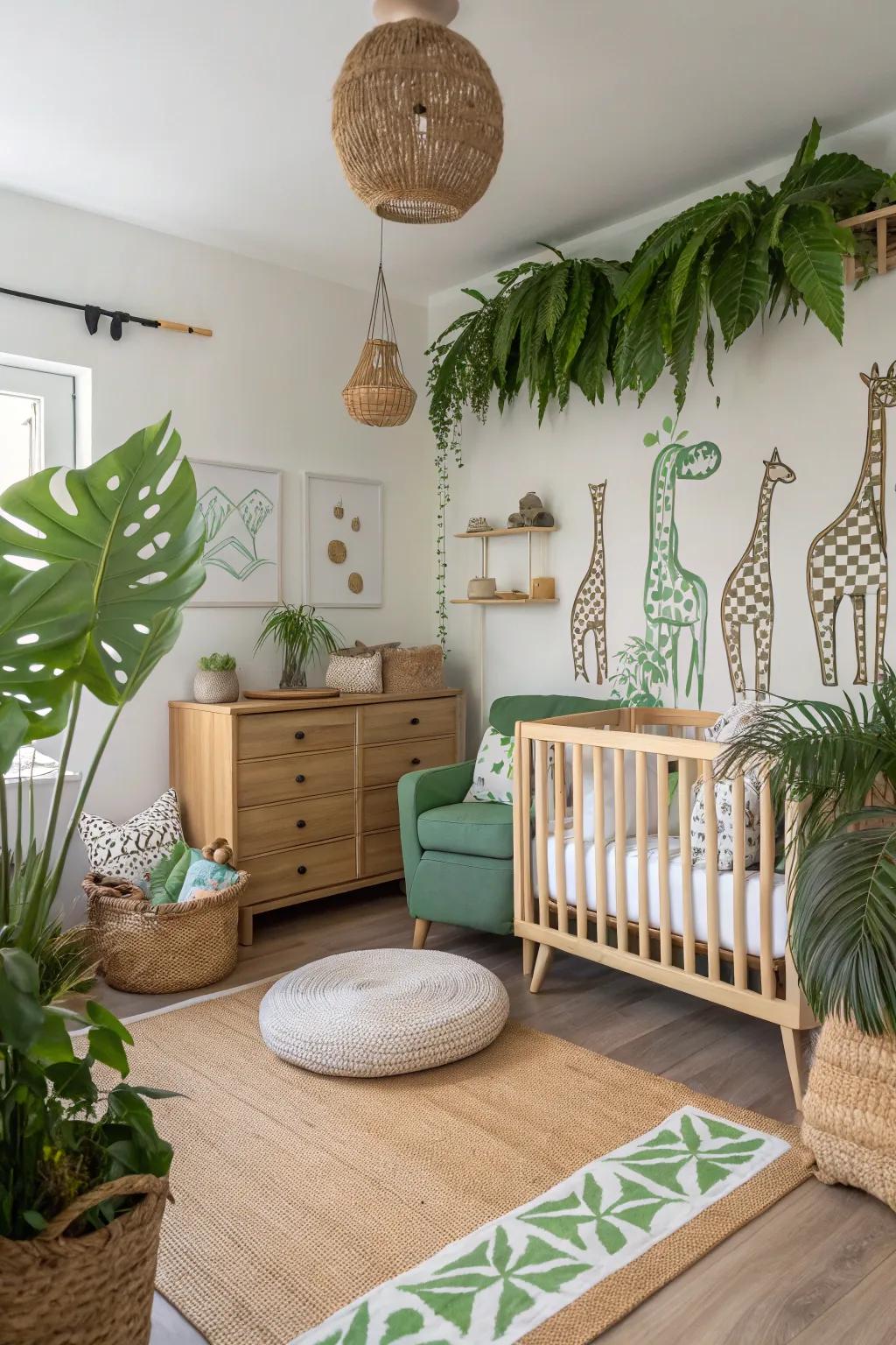 An adventurous nursery with a modern safari theme.