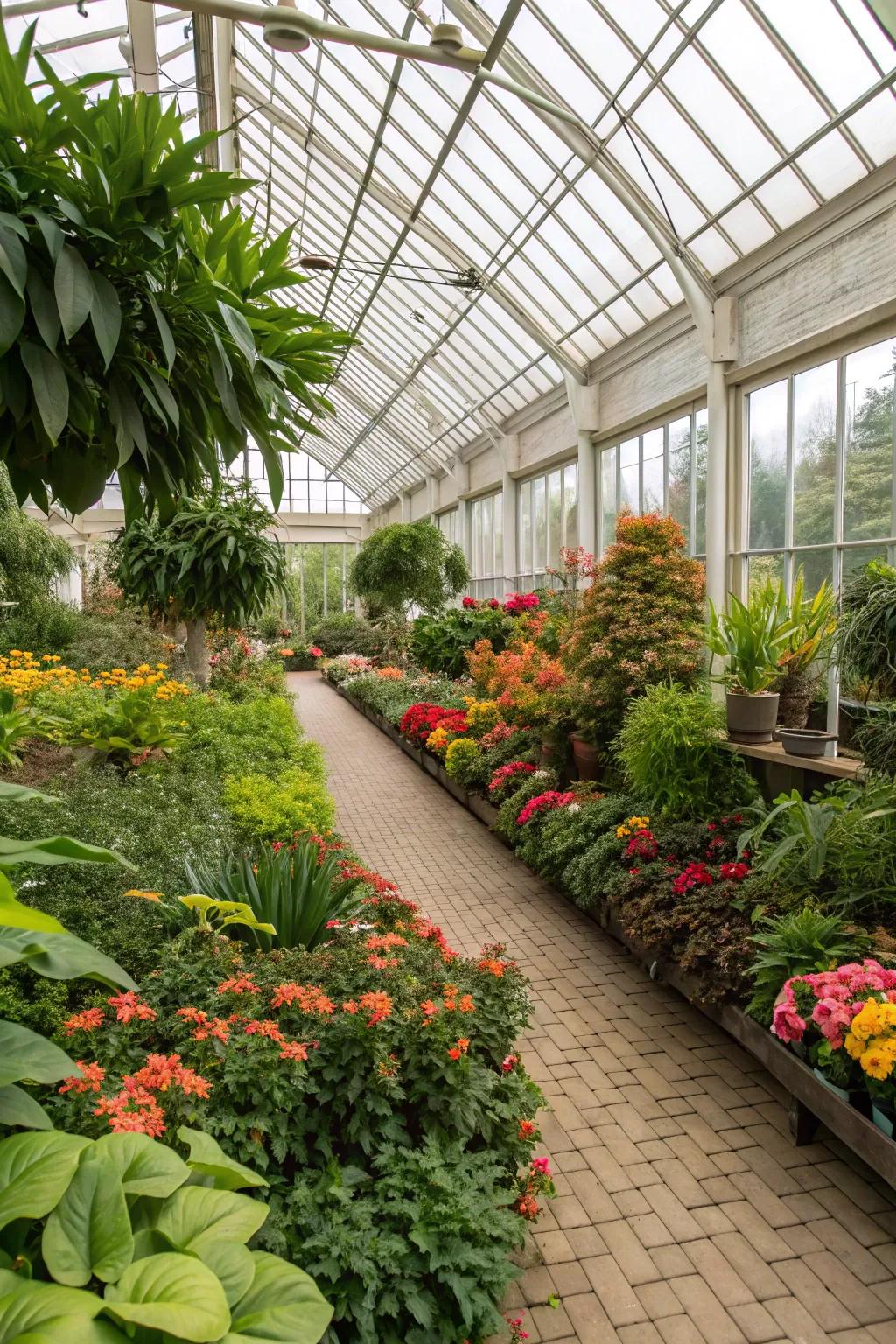 A greenhouse adapting to seasonal changes with a flexible ventilation strategy.