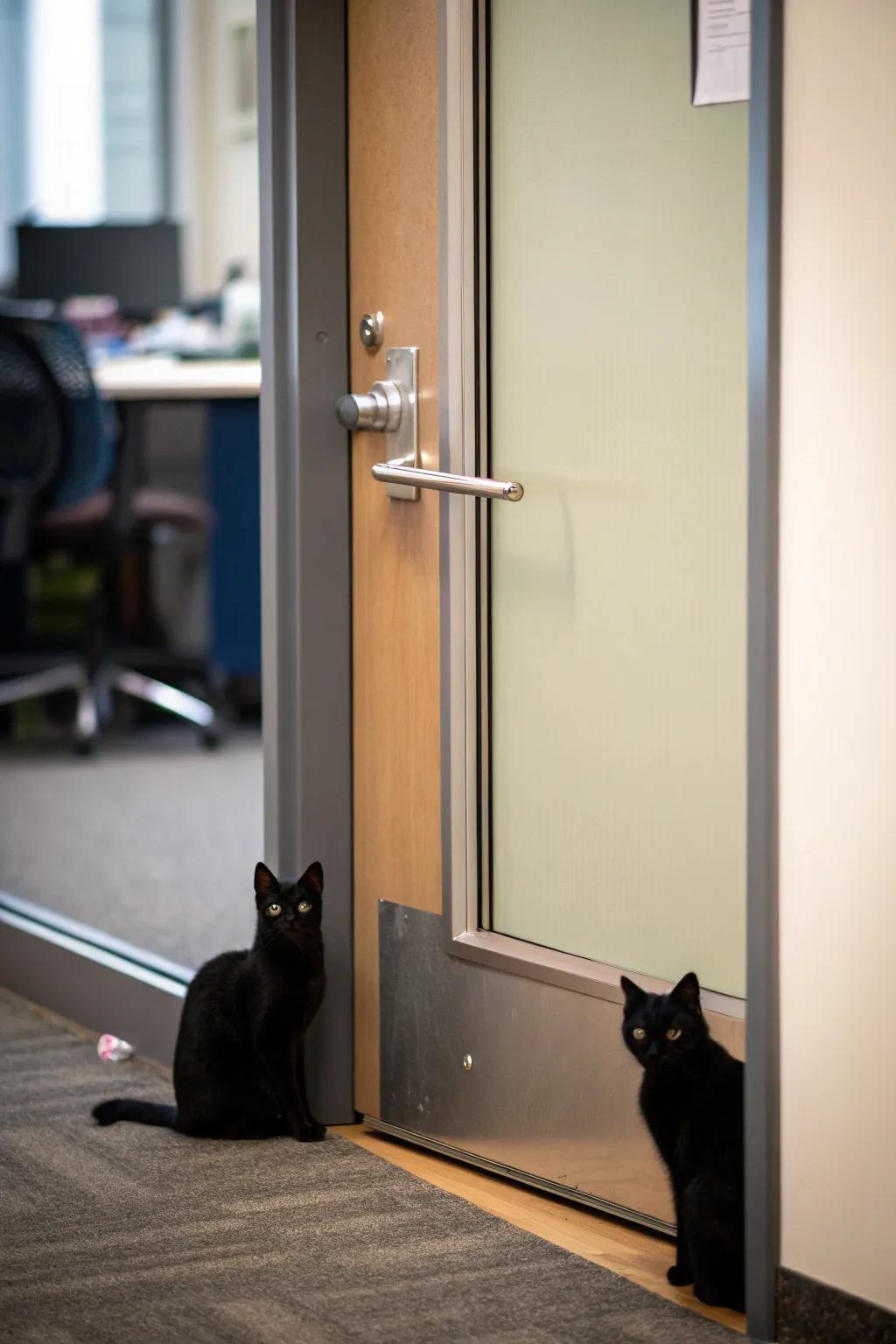 Add a touch of mystery with black cat silhouettes on your office door.