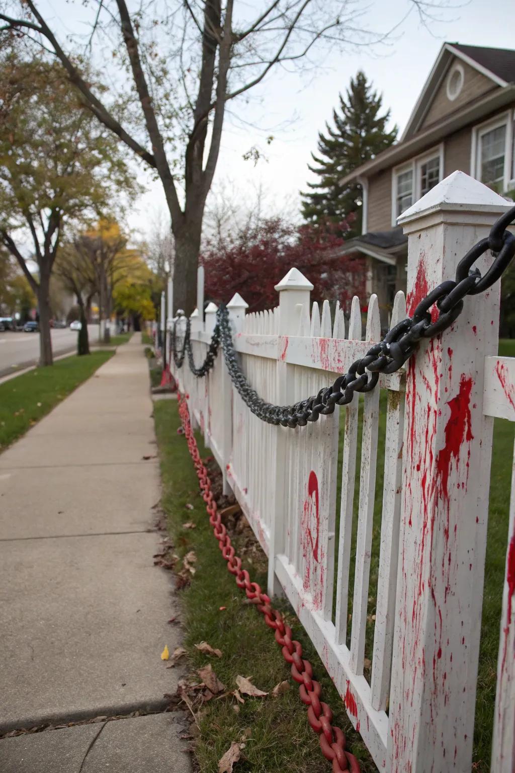 Chains add a gory prison effect to your Halloween fence.