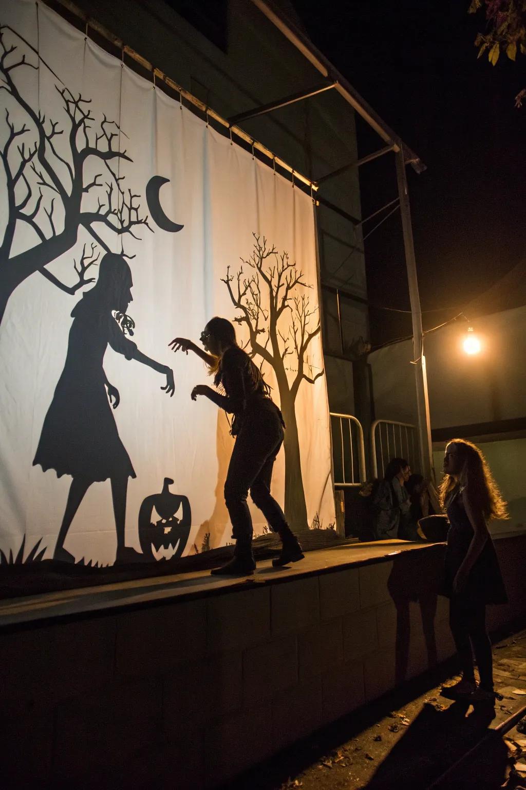 A spooky shadow puppet show captivates guests of all ages.