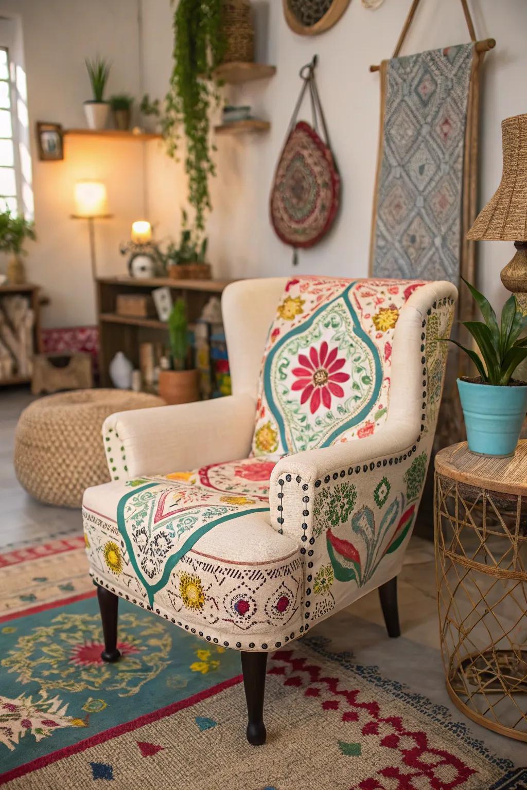 A stencil accent chair adds exotic flair to any space.