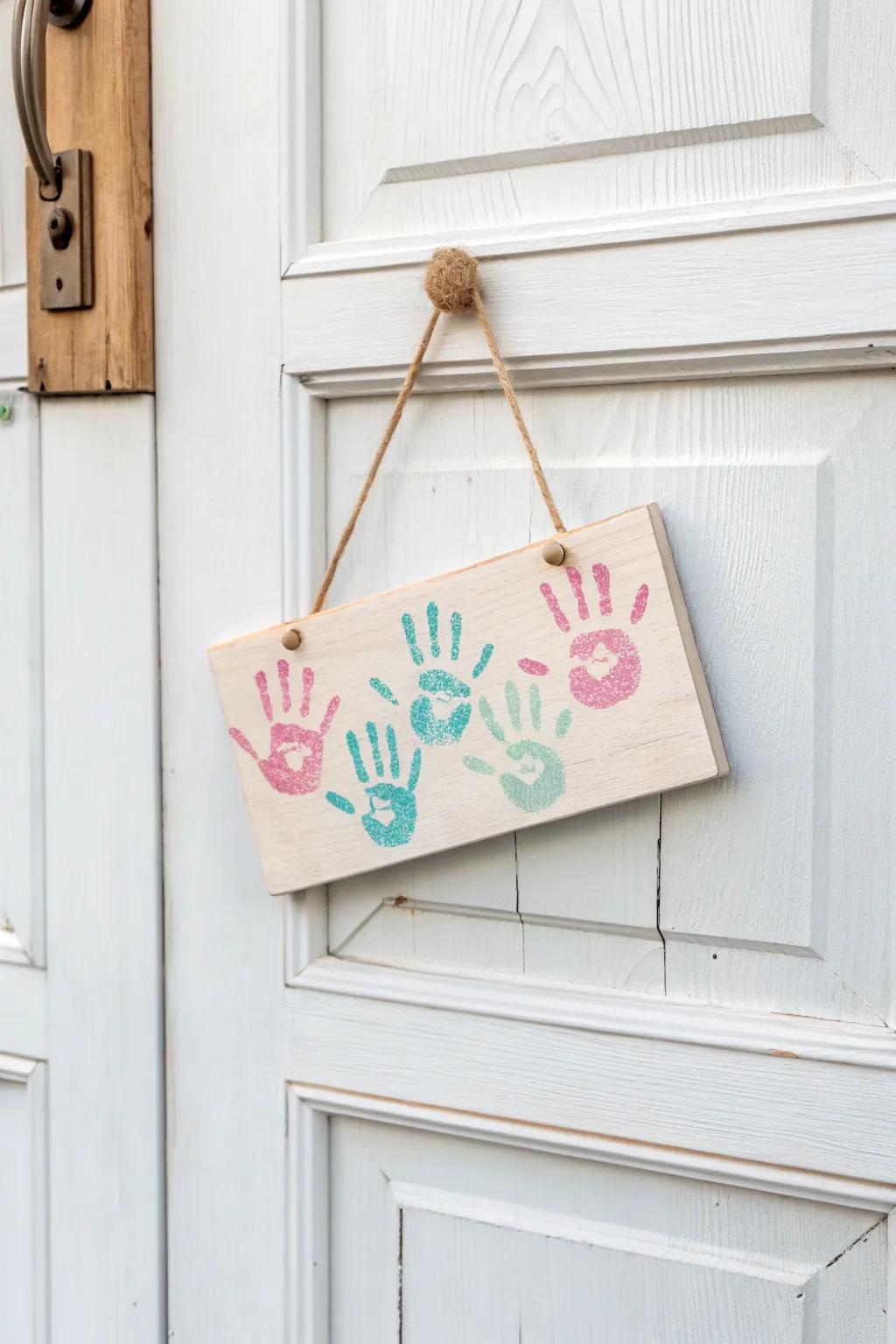 Welcome with a touch of art: Handprint Door Signs that greet with color and creativity.