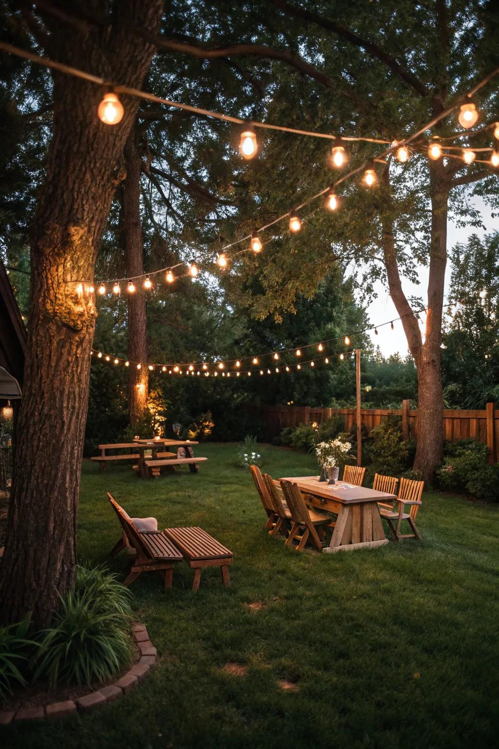 Edison bulbs transform backyards into cozy oases.