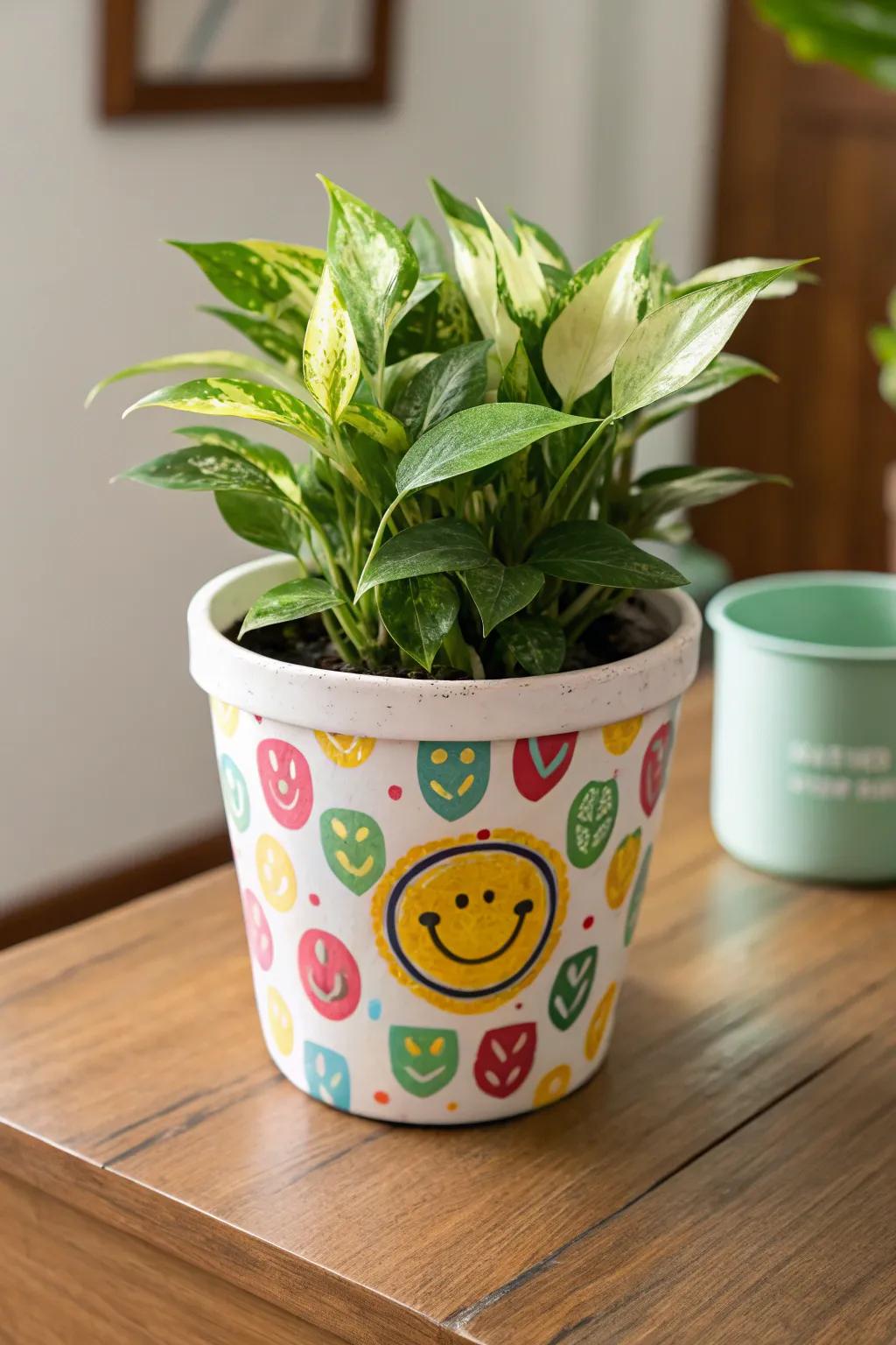 A decorative plant pot that brings personality and color to indoor plants.