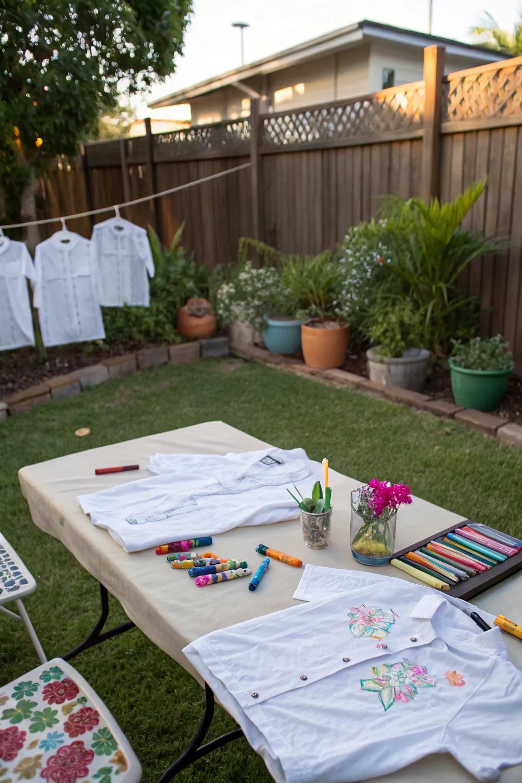 Let creativity flow with a DIY Hawaiian shirt station for personalized attire.