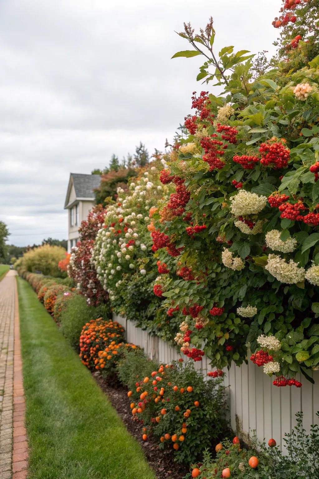 Viburnum hedges displaying flowers, fruits, and seasonal color.