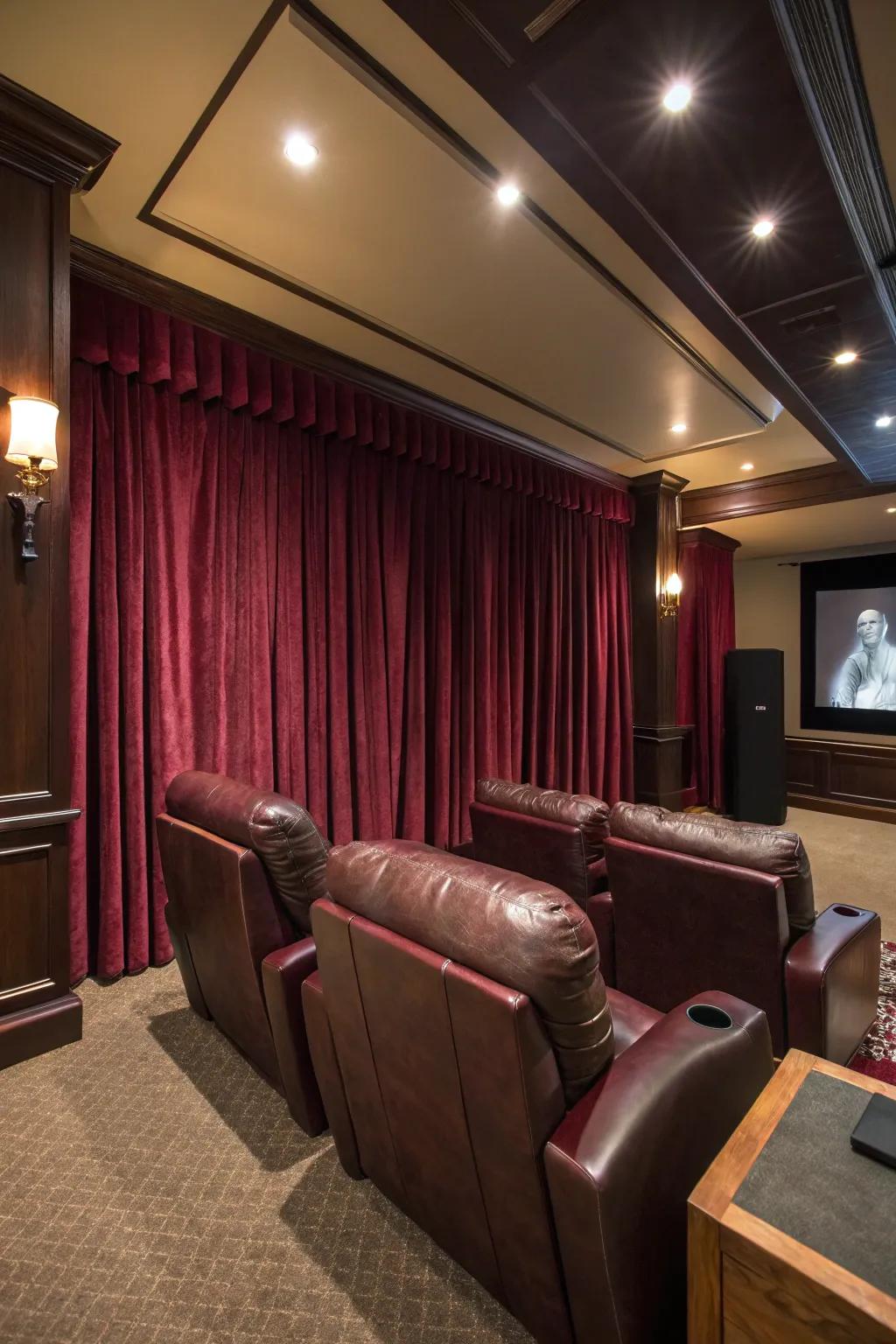 Luxurious materials enhance both comfort and the aesthetic of your home theater.