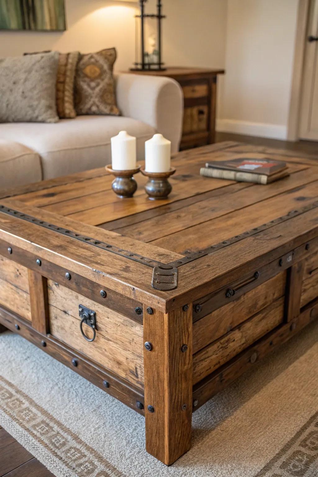 Elevate your space with the timeless beauty of a reclaimed wood coffee table, where history meets craftsmanship.