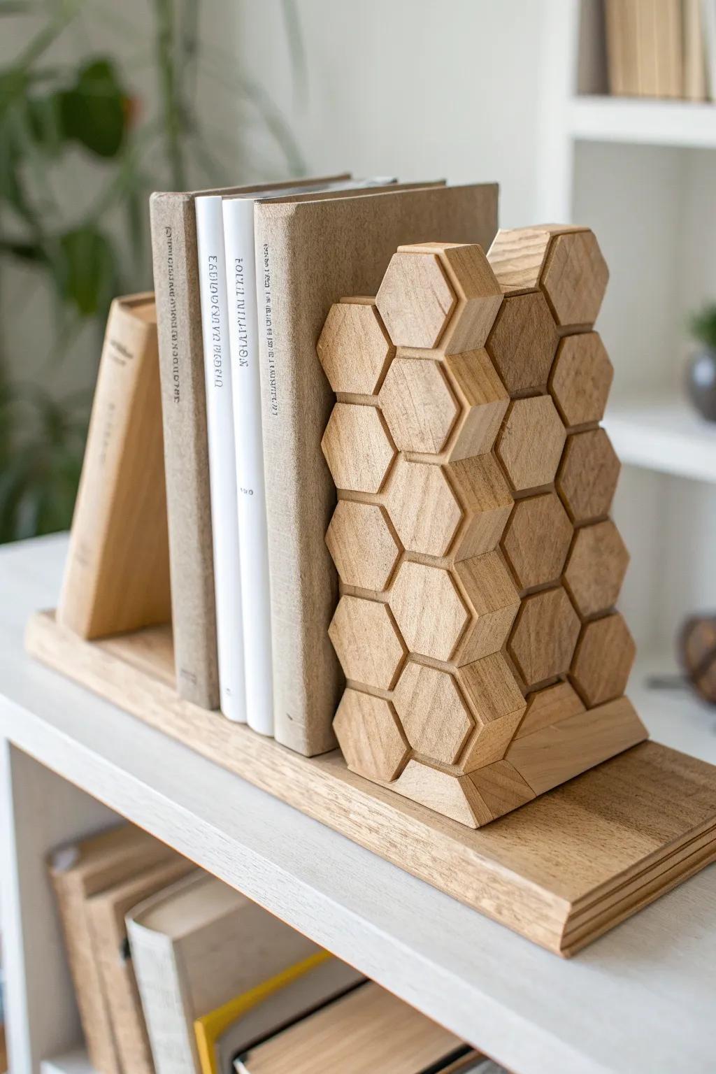 Organize your reads with elegance—these honeycomb bookends blend craftsmanship and simplicity perfectly!