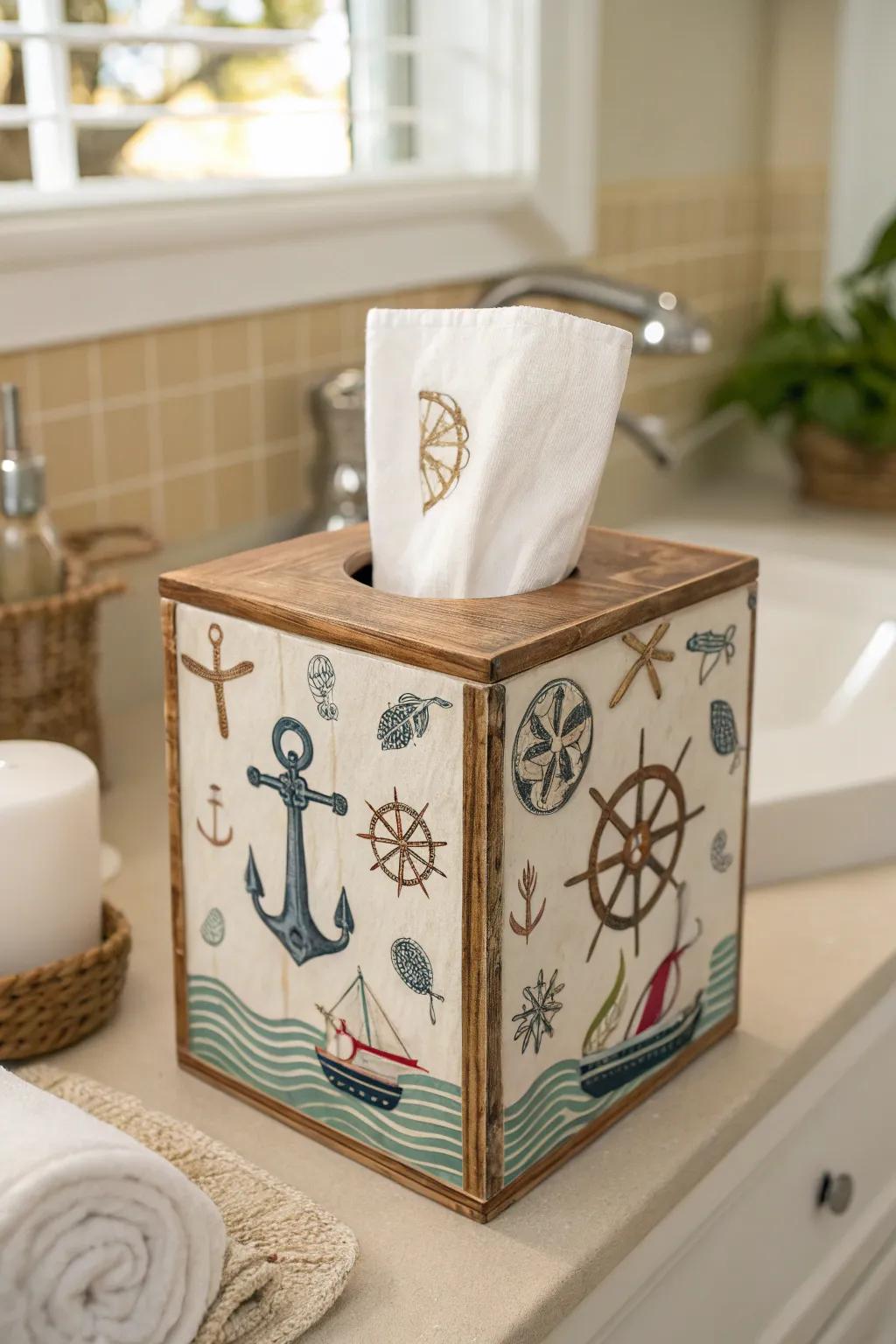 Bring a touch of the sea to your decor with a nautical tissue box.