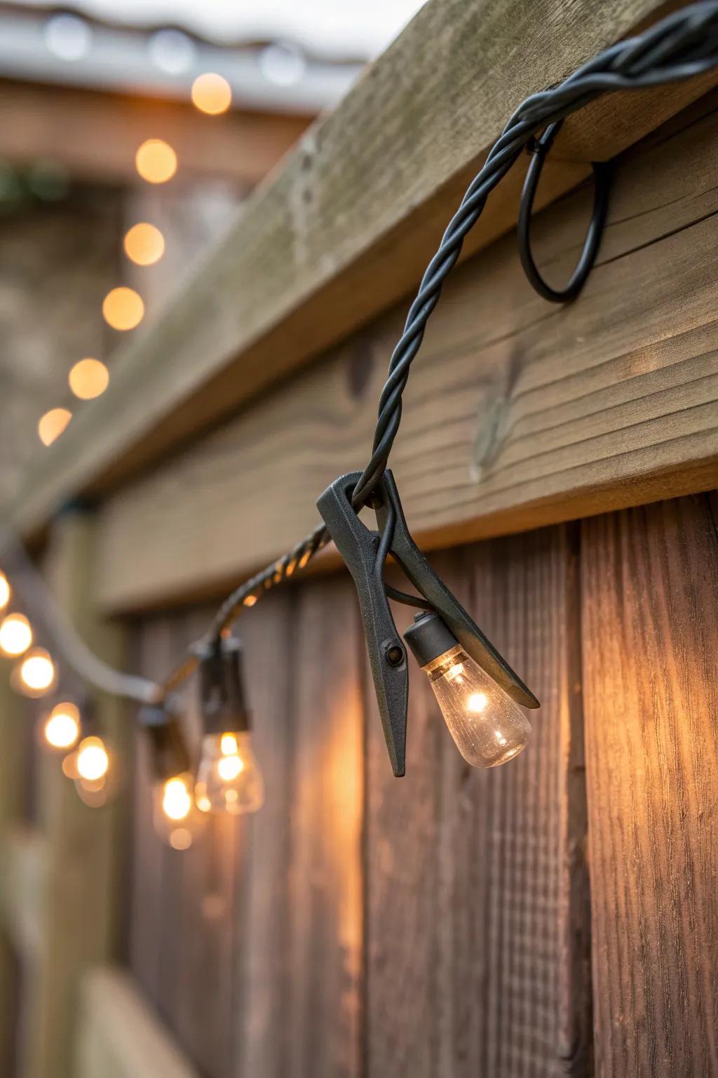 Effortless elegance: Shingle clips make hanging gazebo lights a breeze.